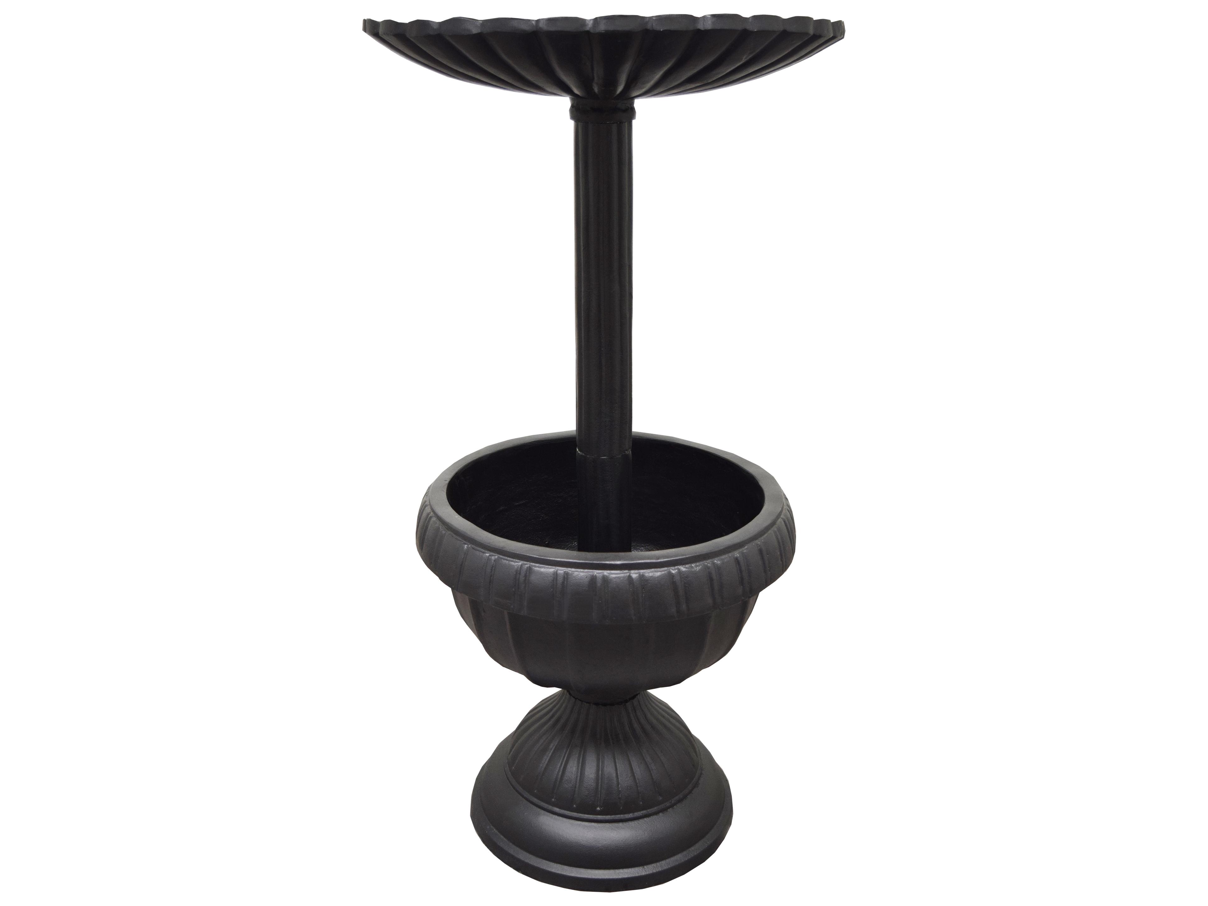 Oakland Living Ornate Round Cast Aluminum 35'' Black Bird Bath and Planter Vase Combo
