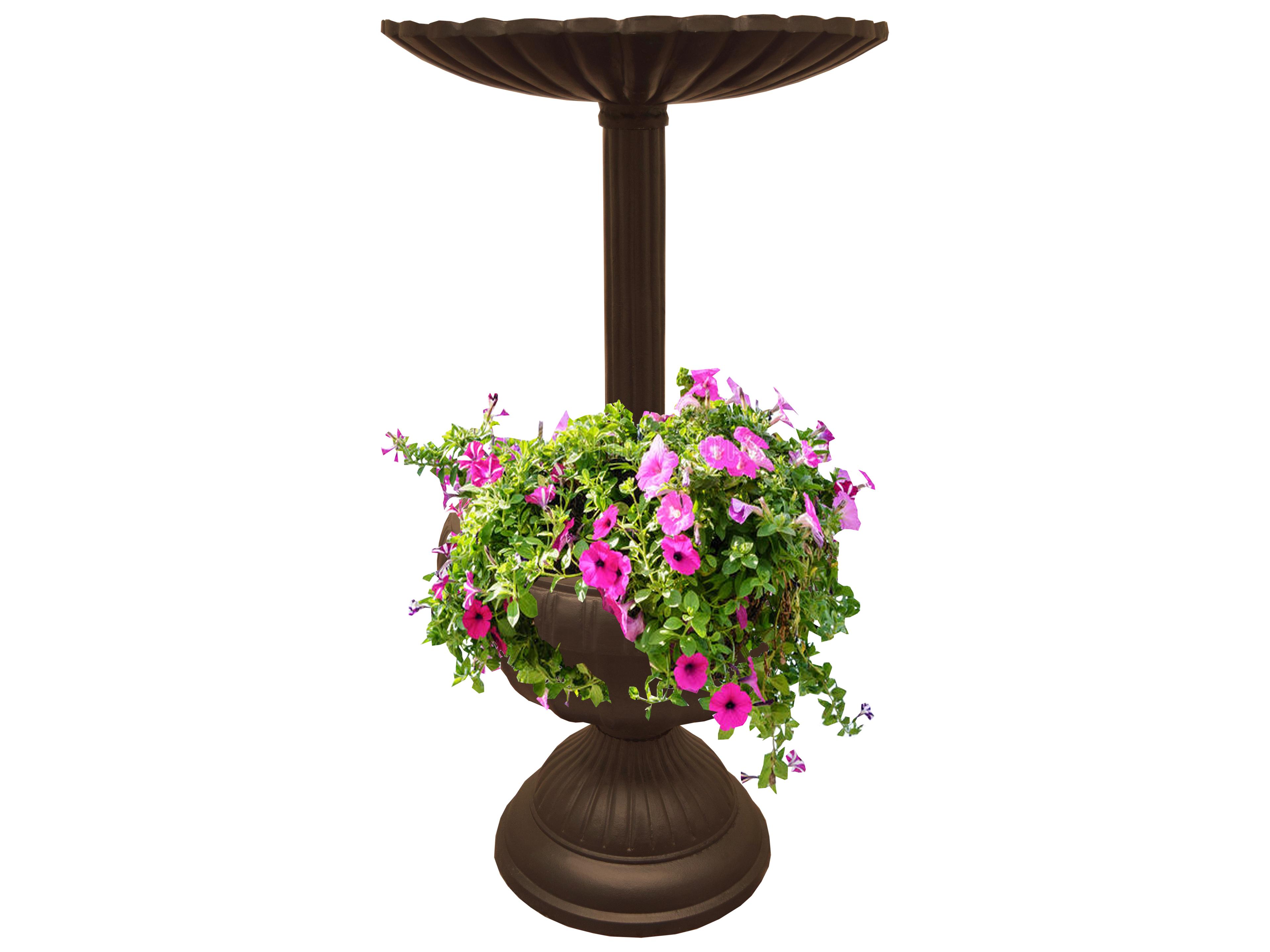 Ornate Round Cast Aluminum 35'' Brown Bird Bath and Planter Vase Combo