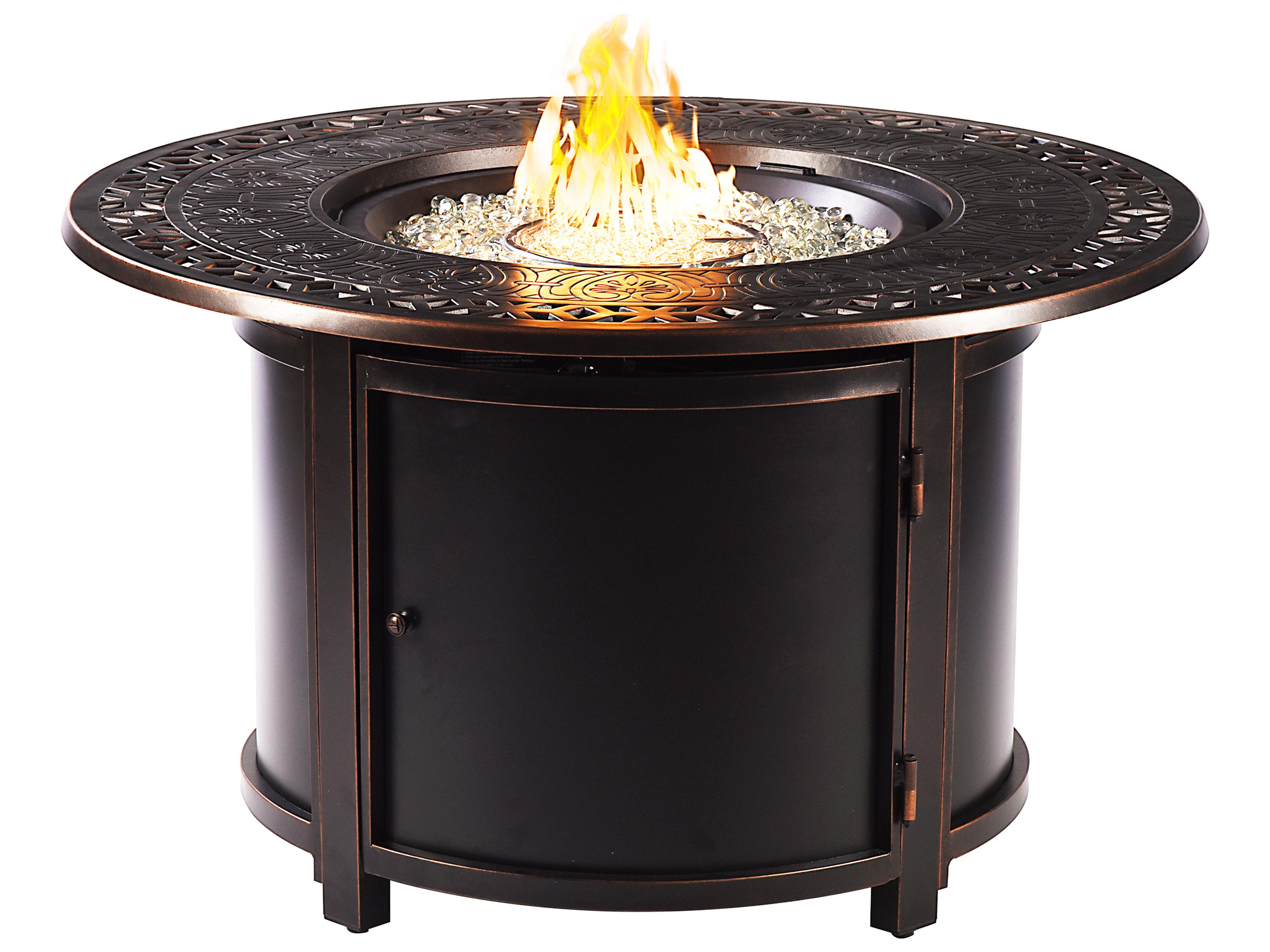 Round Aluminum Propane Patio Fire Pit Table with Glass Beads