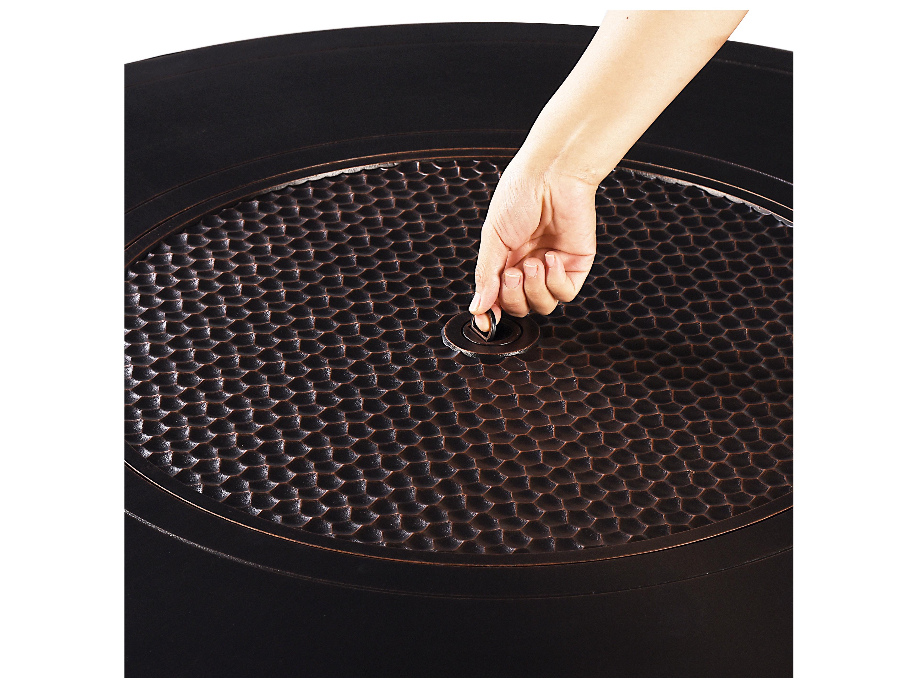 Oakland Living Aluminum Round Propane Outdoor Patio Fire Pit Table with Fire Beads