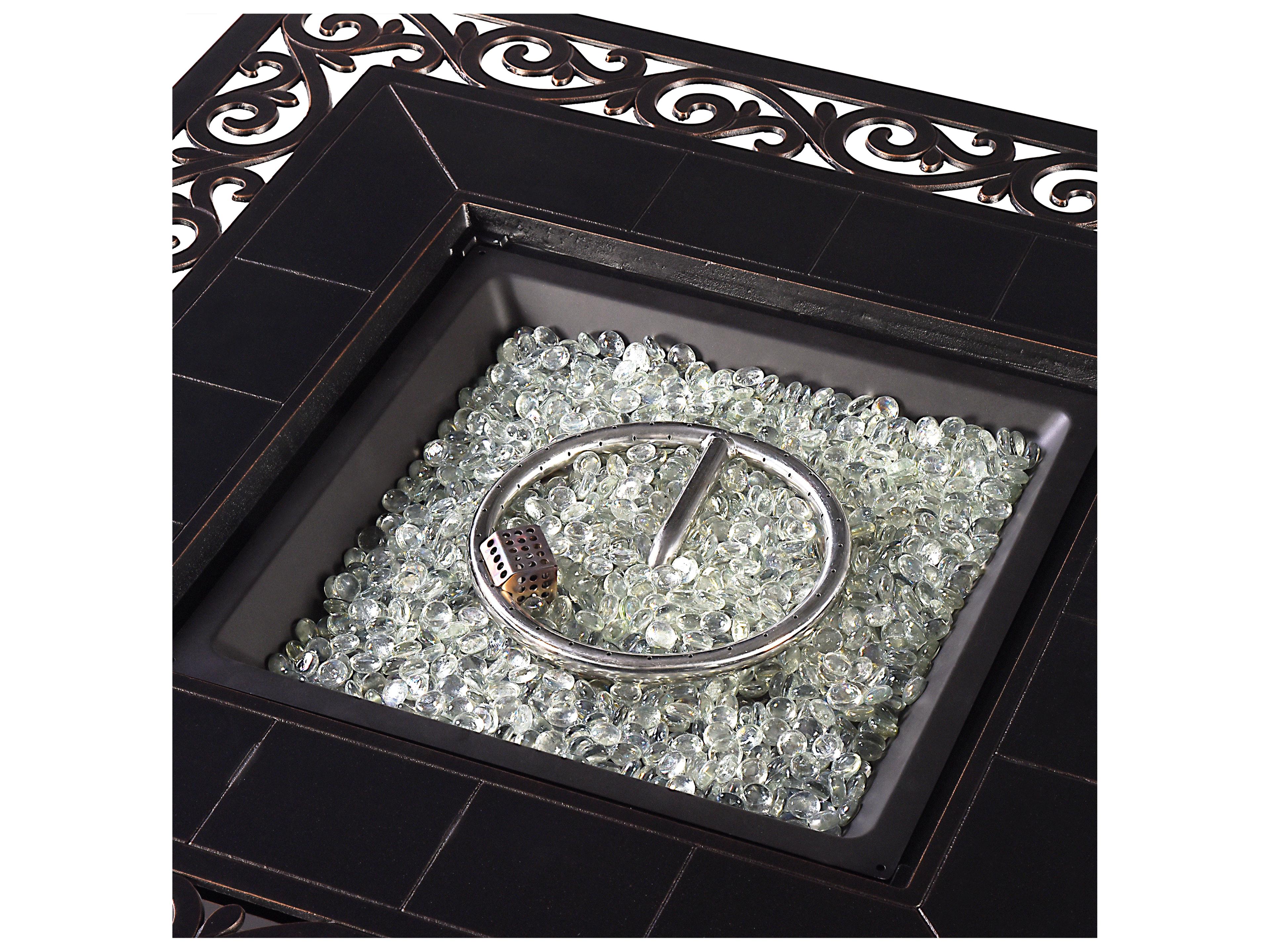 Oakland Living Aluminum Square Propane Patio Fire Pit Table with Fire Beads