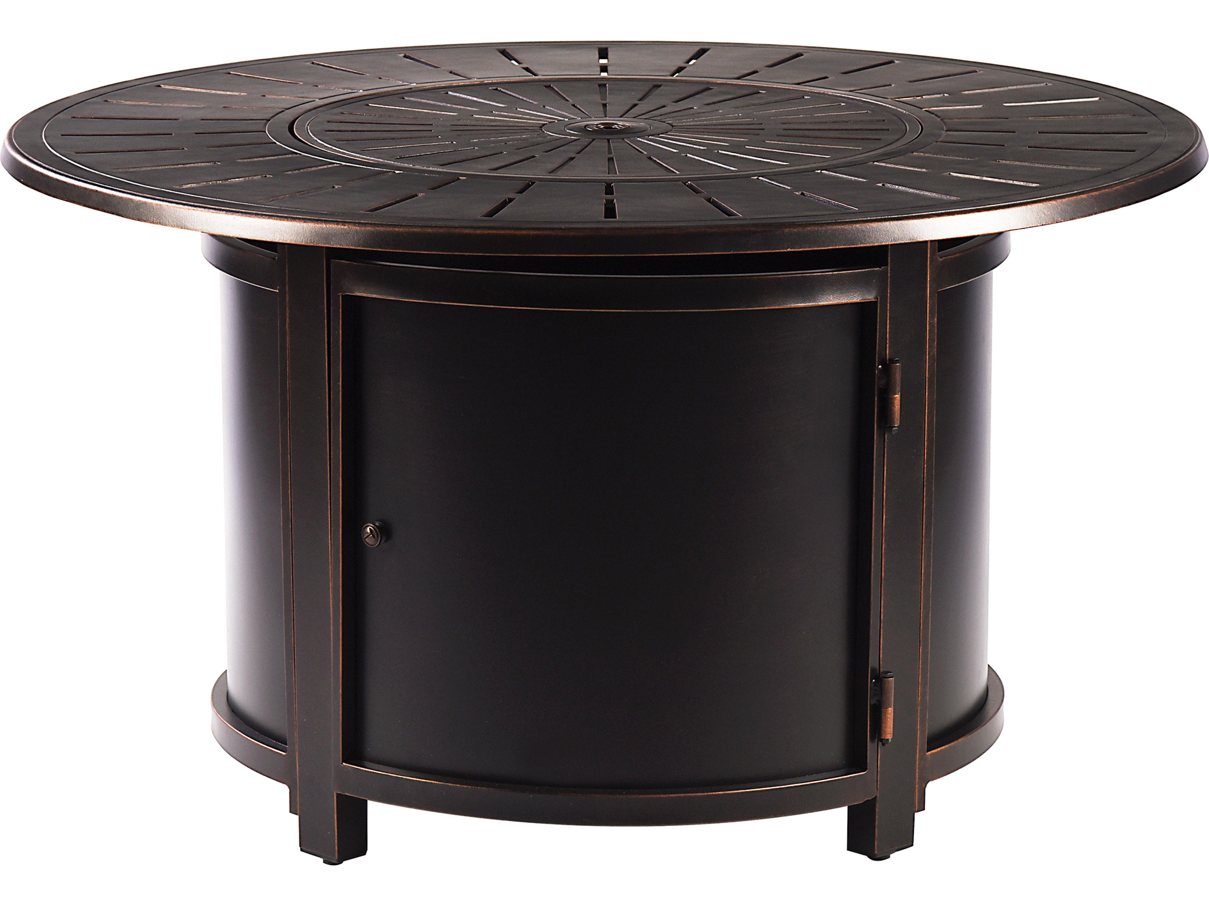 Oakland Living Aluminum Round Propane Outdoor Fire Pit Table with Fire Beads