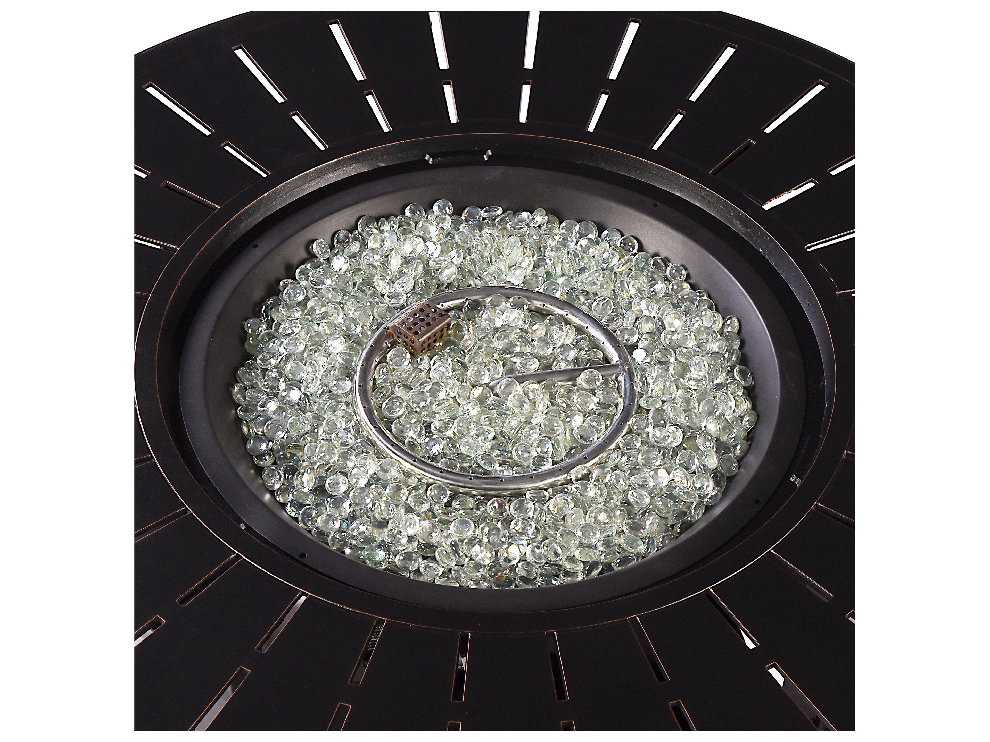 Oakland Living Aluminum Round Propane Outdoor Fire Pit Table with Fire Beads
