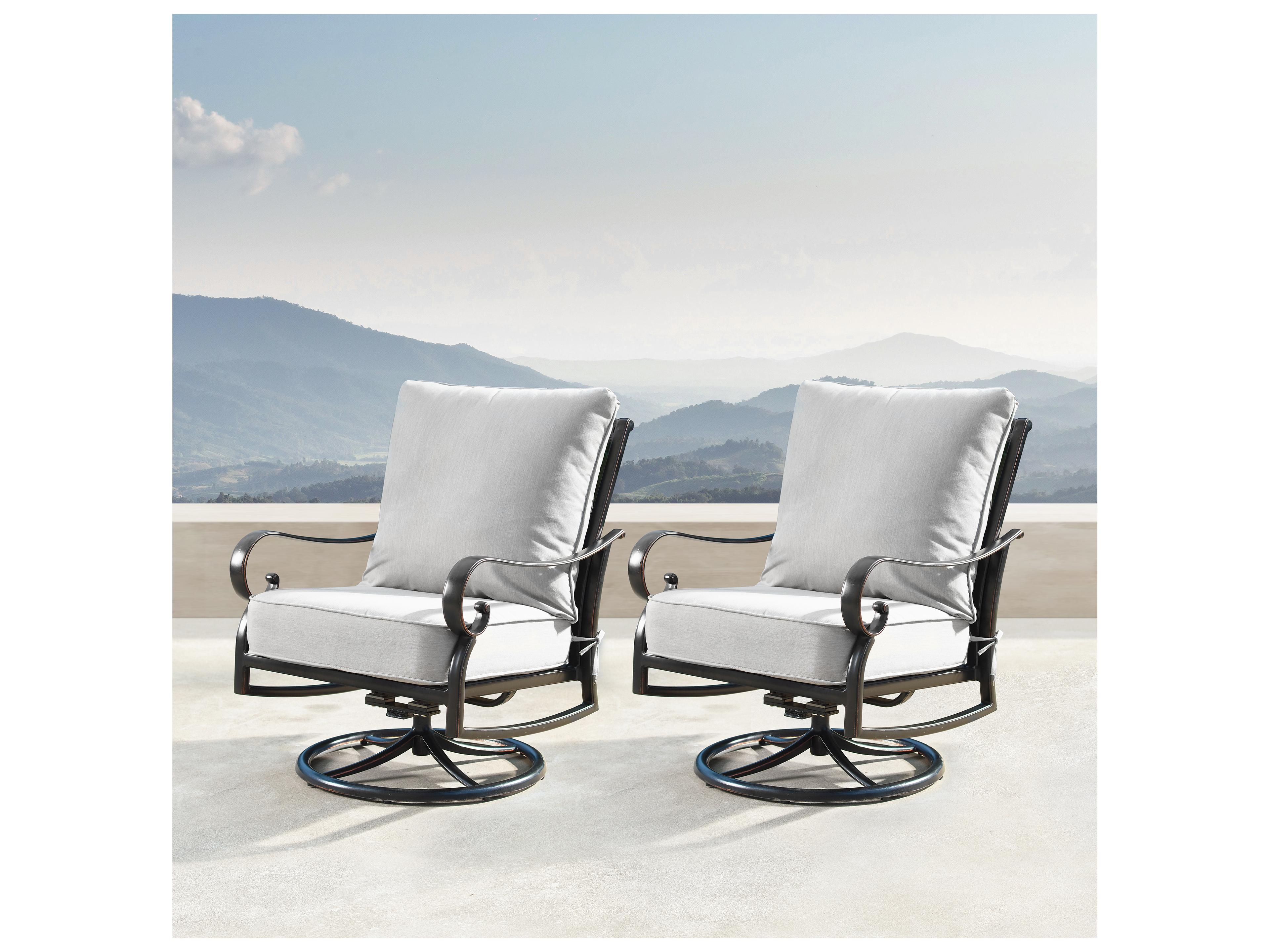 Oakland Living Aluminum Deep Seating Swivel Rocking Outdoor Patio Club Chairs in Antique Copper Finish with Thick Grey Polyester Cushions Set of 2