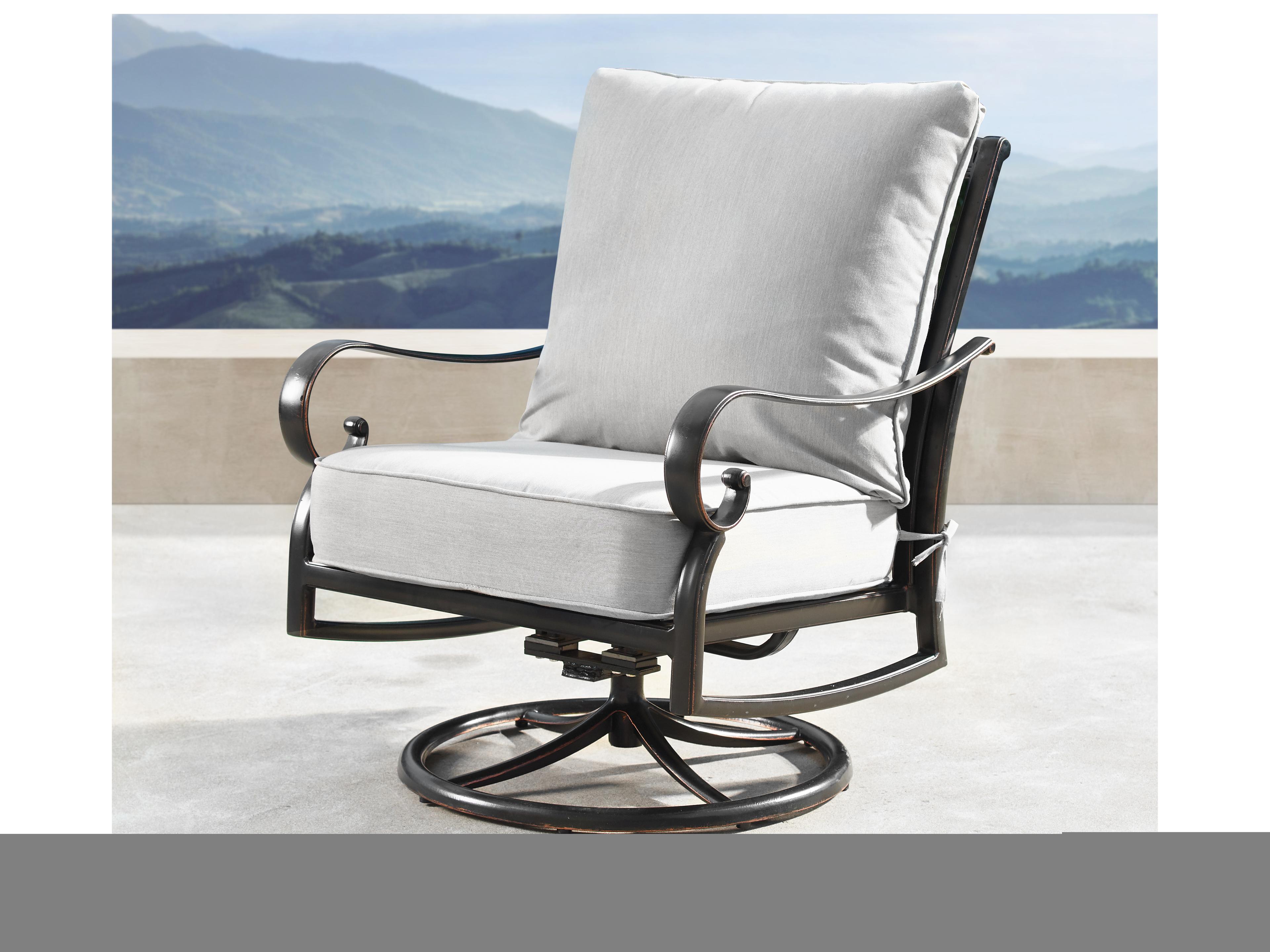 Oakland Living Aluminum Deep Seating Swivel Rocking Outdoor Patio Club Chairs in Antique Copper Finish with Thick Grey Polyester Cushions Set of 2