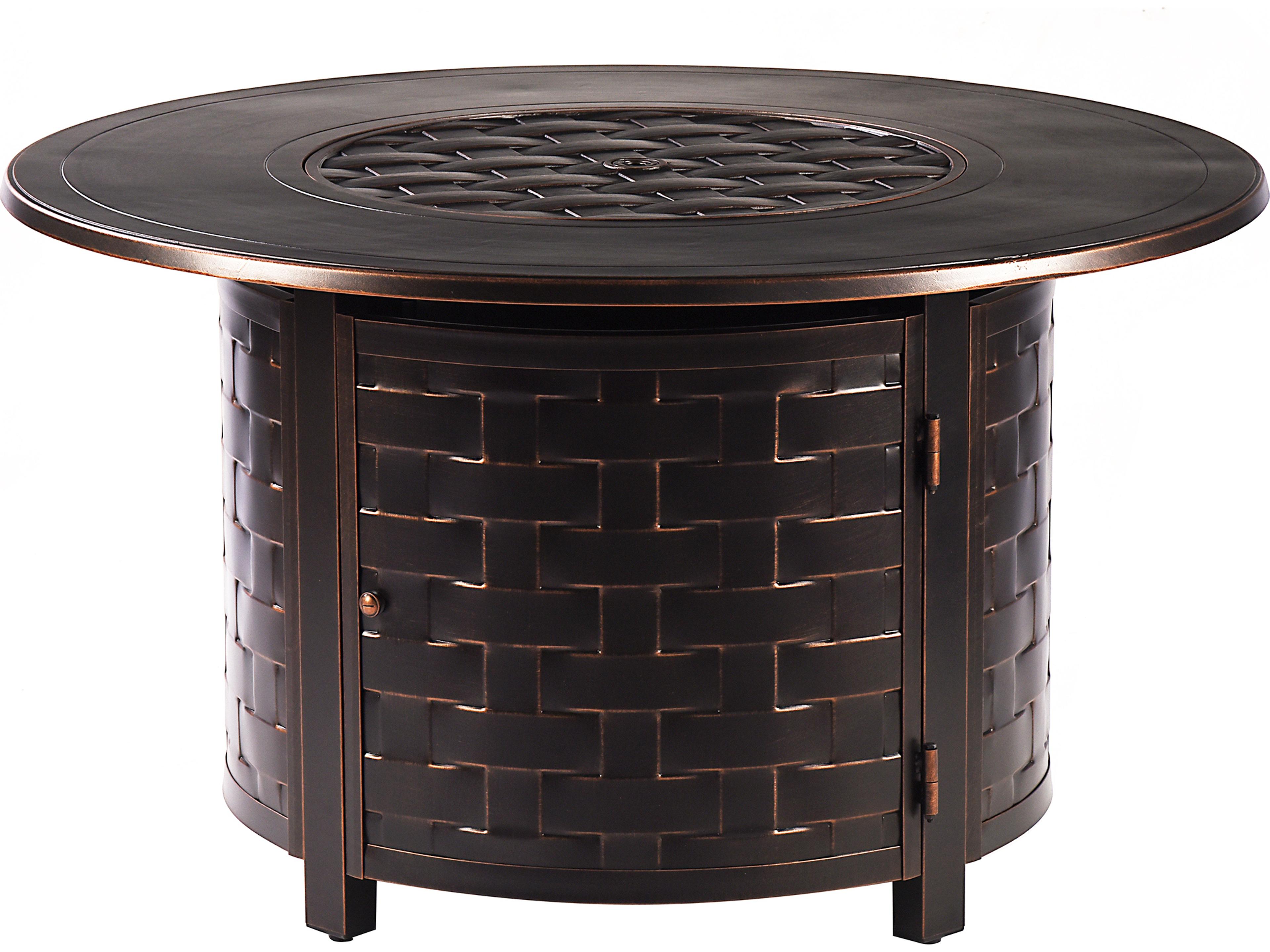 Oakland Living Aluminum Round Propane Outdoor Fire Pit Table with Fire Beads