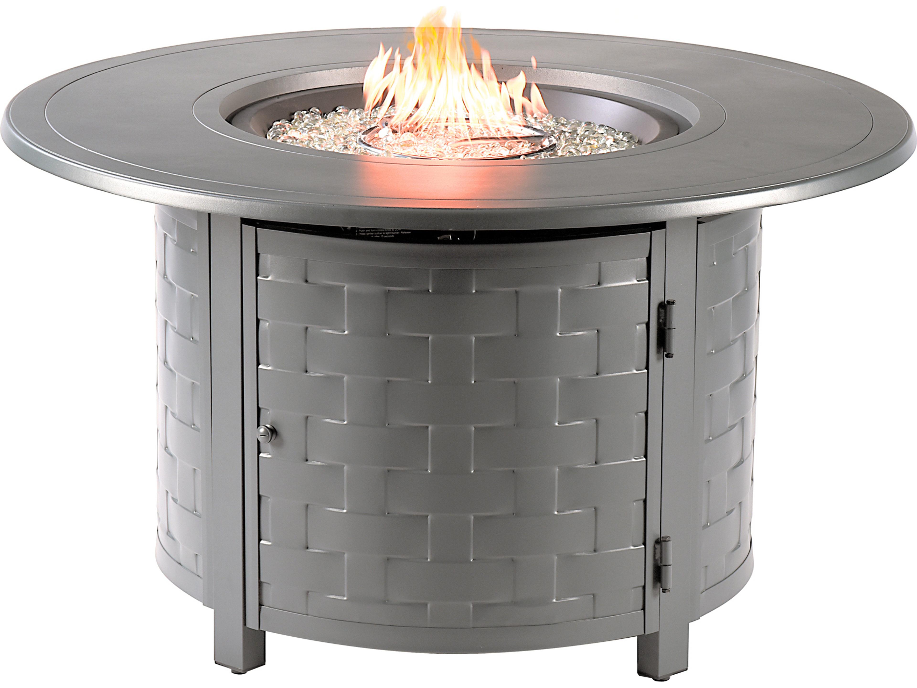 Round Aluminum Propane Patio Fire Pit Table with Glass Beads
