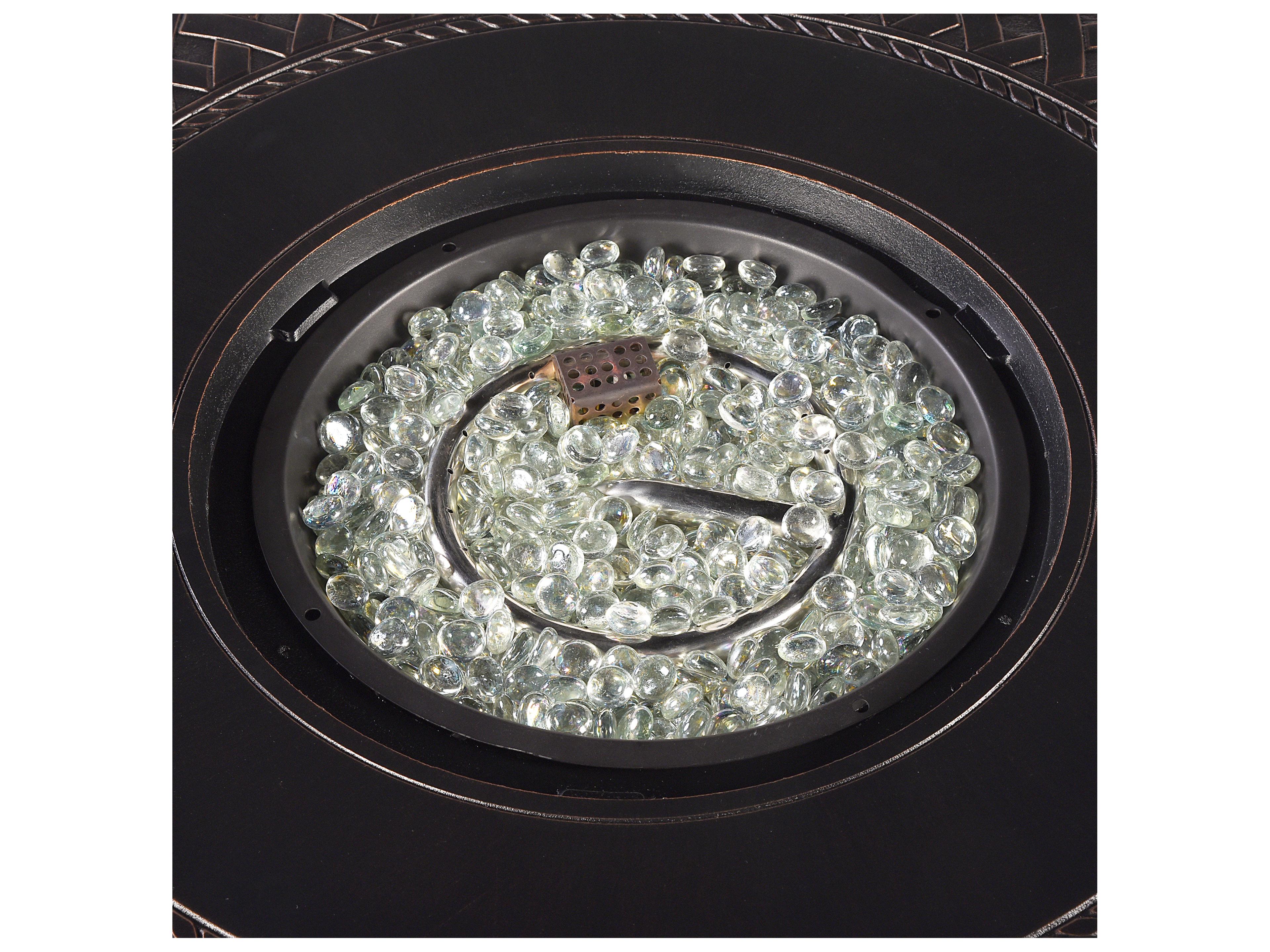 Oakland Living Aluminum Round Propane Outdoor Patio Fire Pit Table with Fire Beads