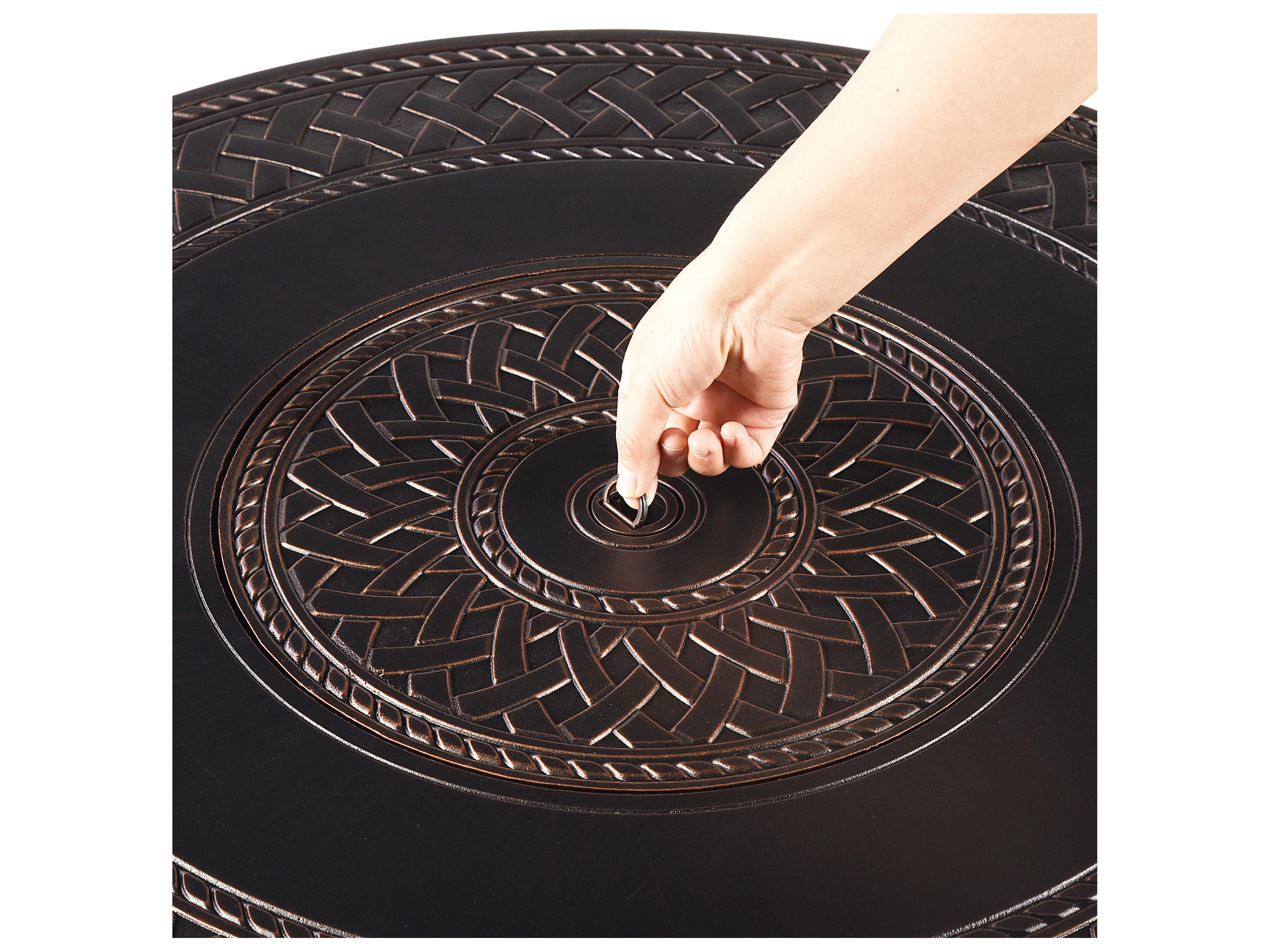 Oakland Living Aluminum Round Propane Outdoor Patio Fire Pit Table with Fire Beads