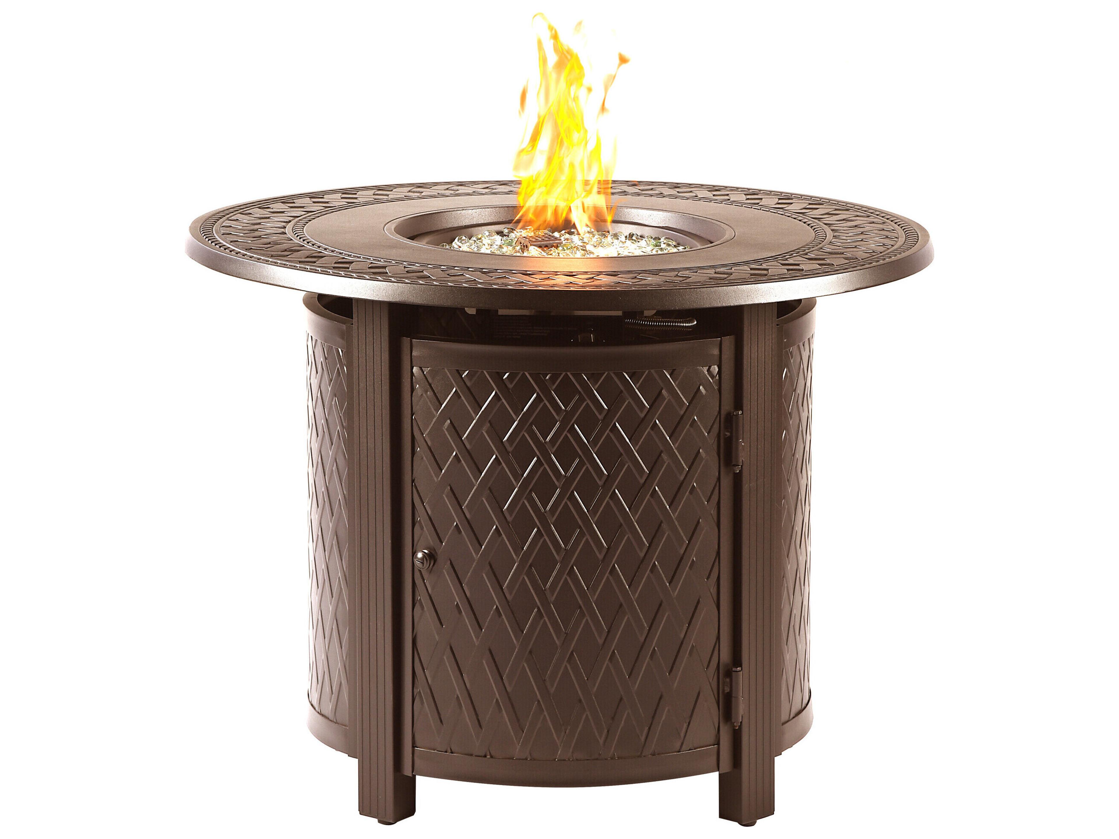 Round Aluminum Propane Patio Fire Pit Table with Glass Beads