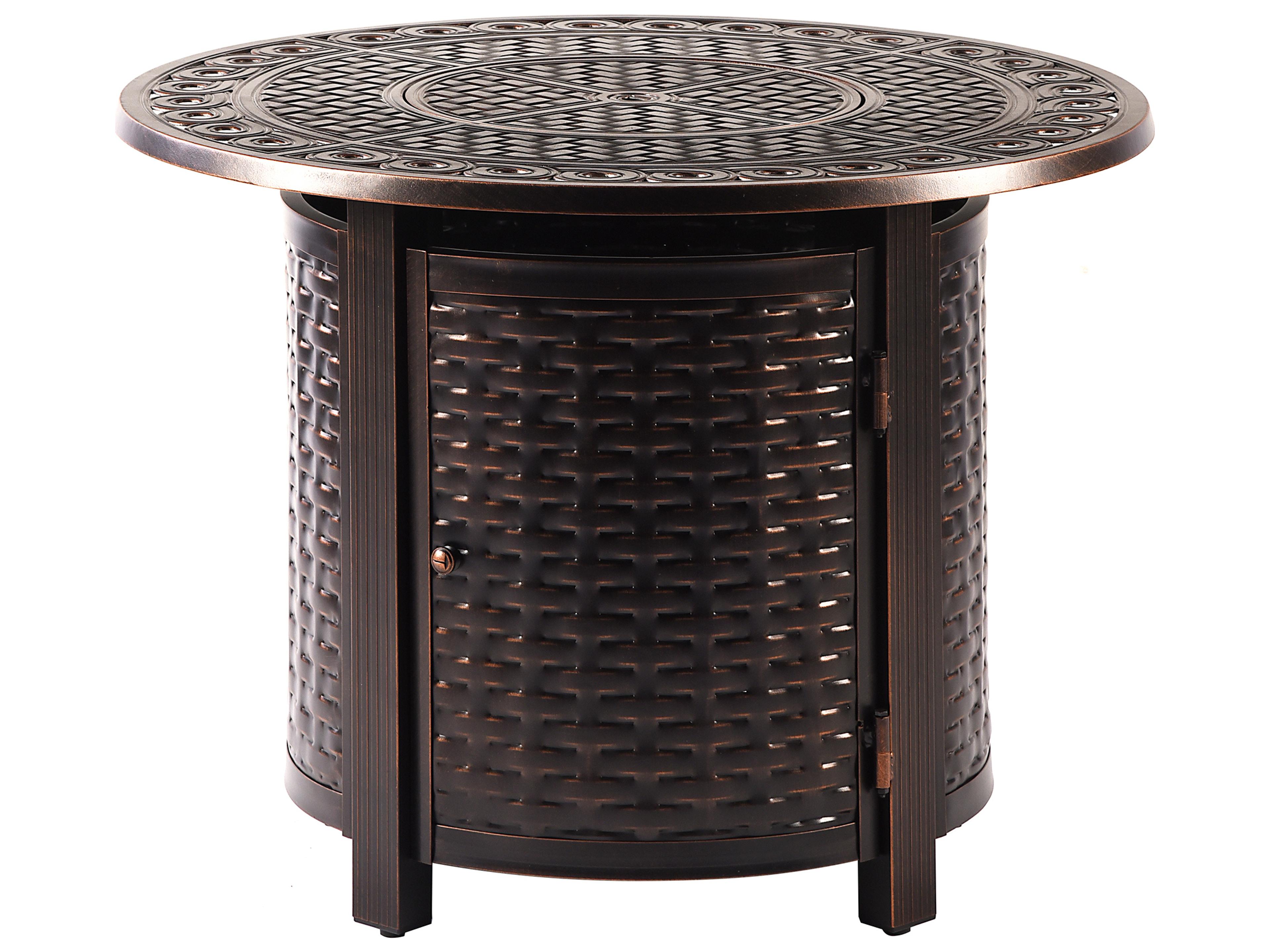 Oakland Living Aluminum Round Propane Patio Fire Pit Table with Fire Beads