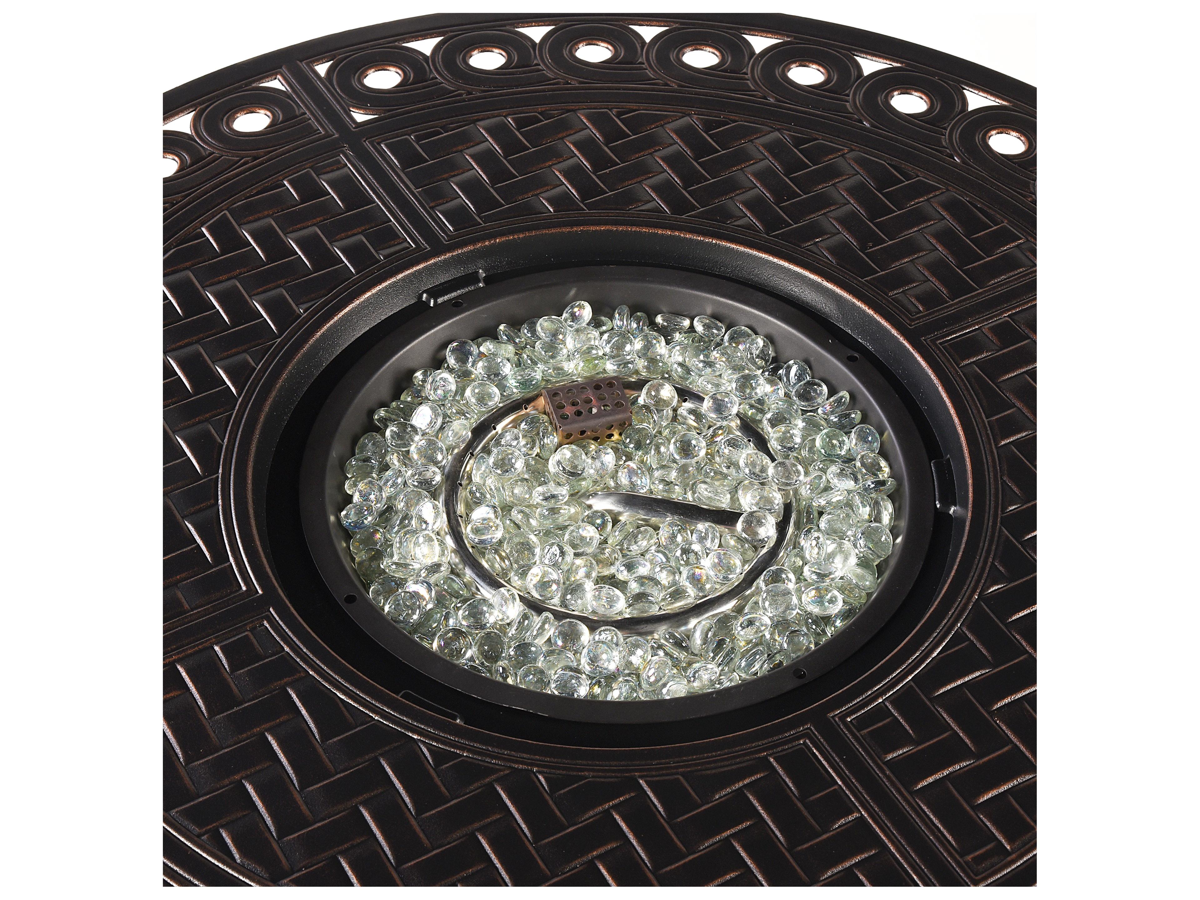 Oakland Living Aluminum Round Propane Patio Fire Pit Table with Fire Beads