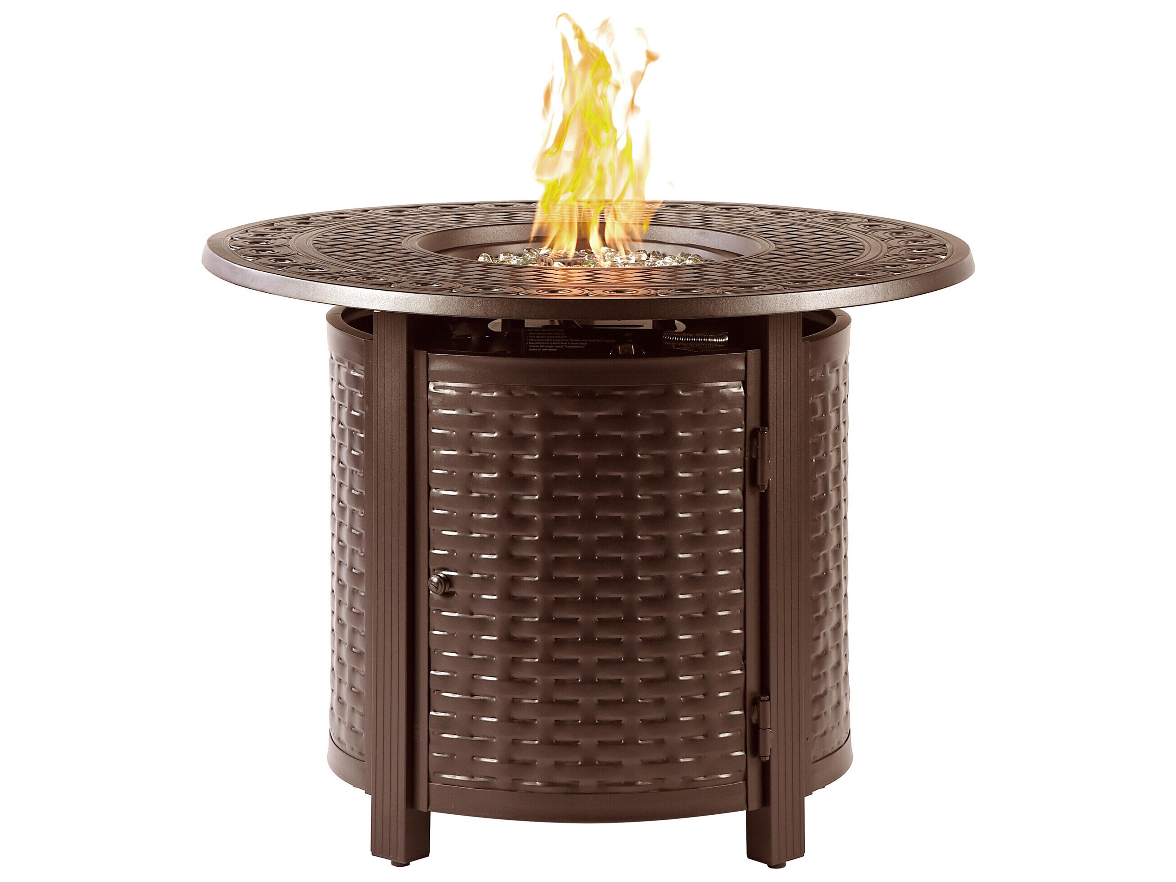 Round Aluminum Propane Outdoor Fire Pit Table with Glass Beads