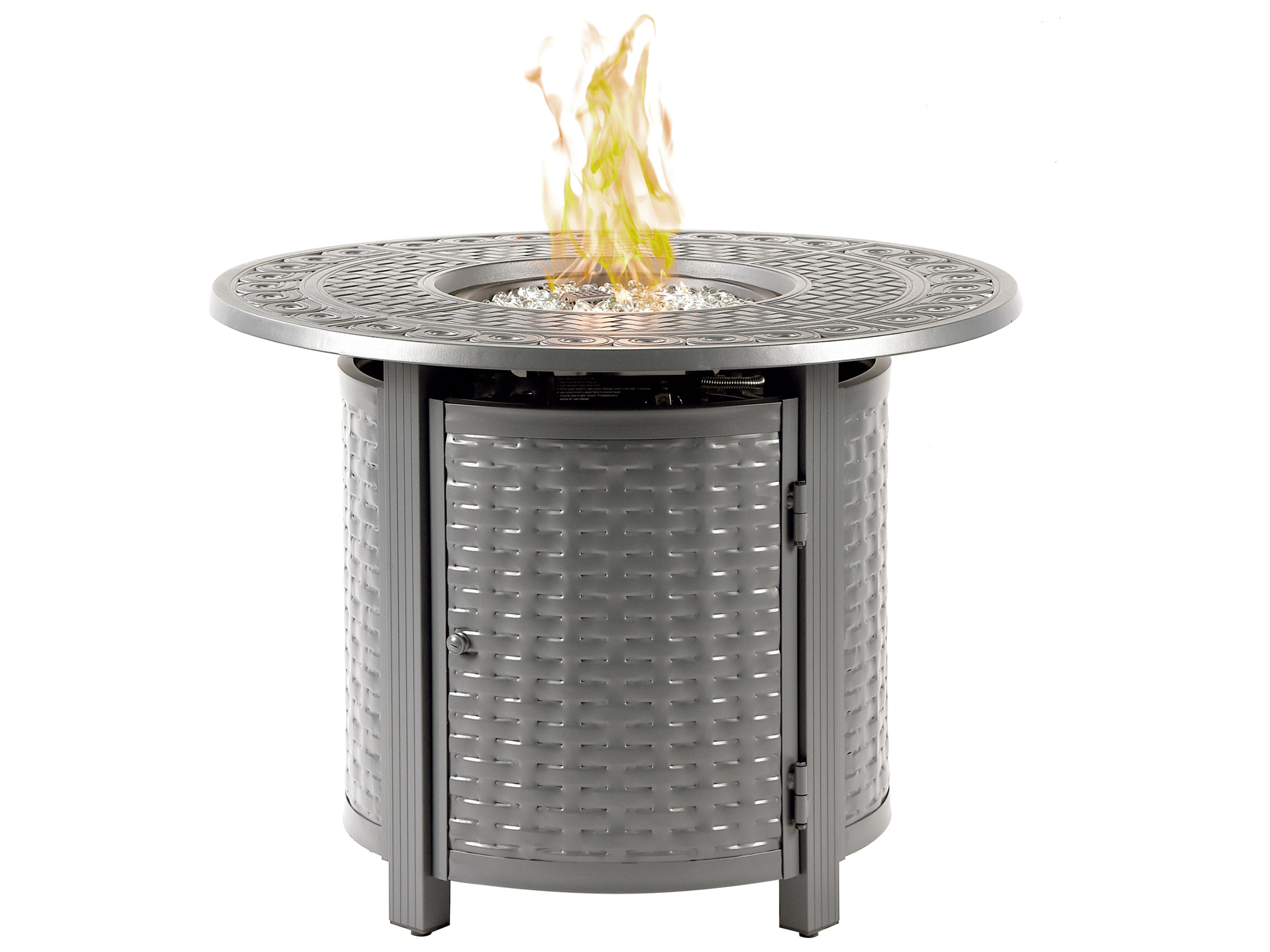 Round Aluminum Propane Outdoor Patio Fire Pit Table with Glass Beads