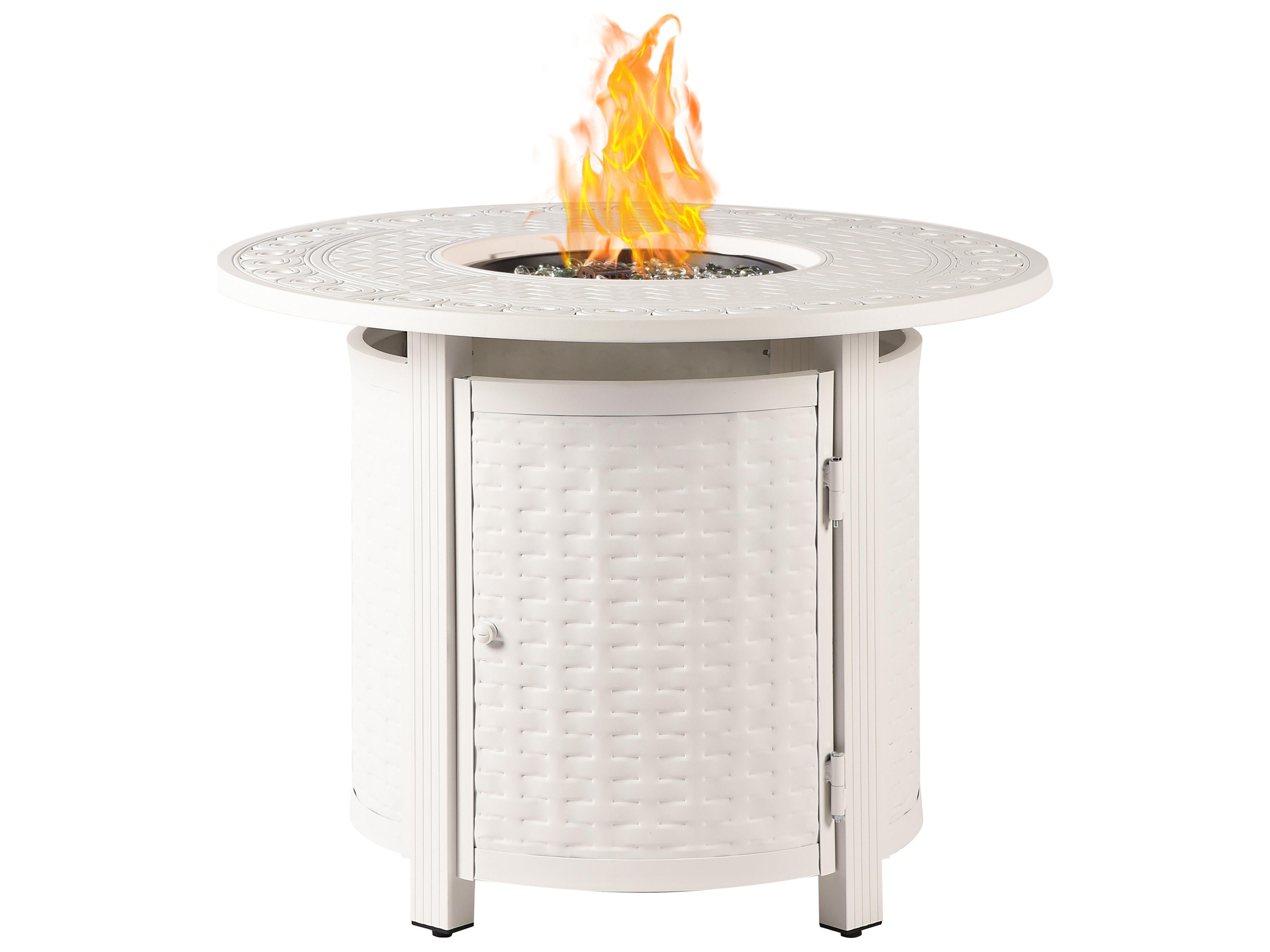 Round Aluminum Propane Patio Fire Pit Table with Glass Beads