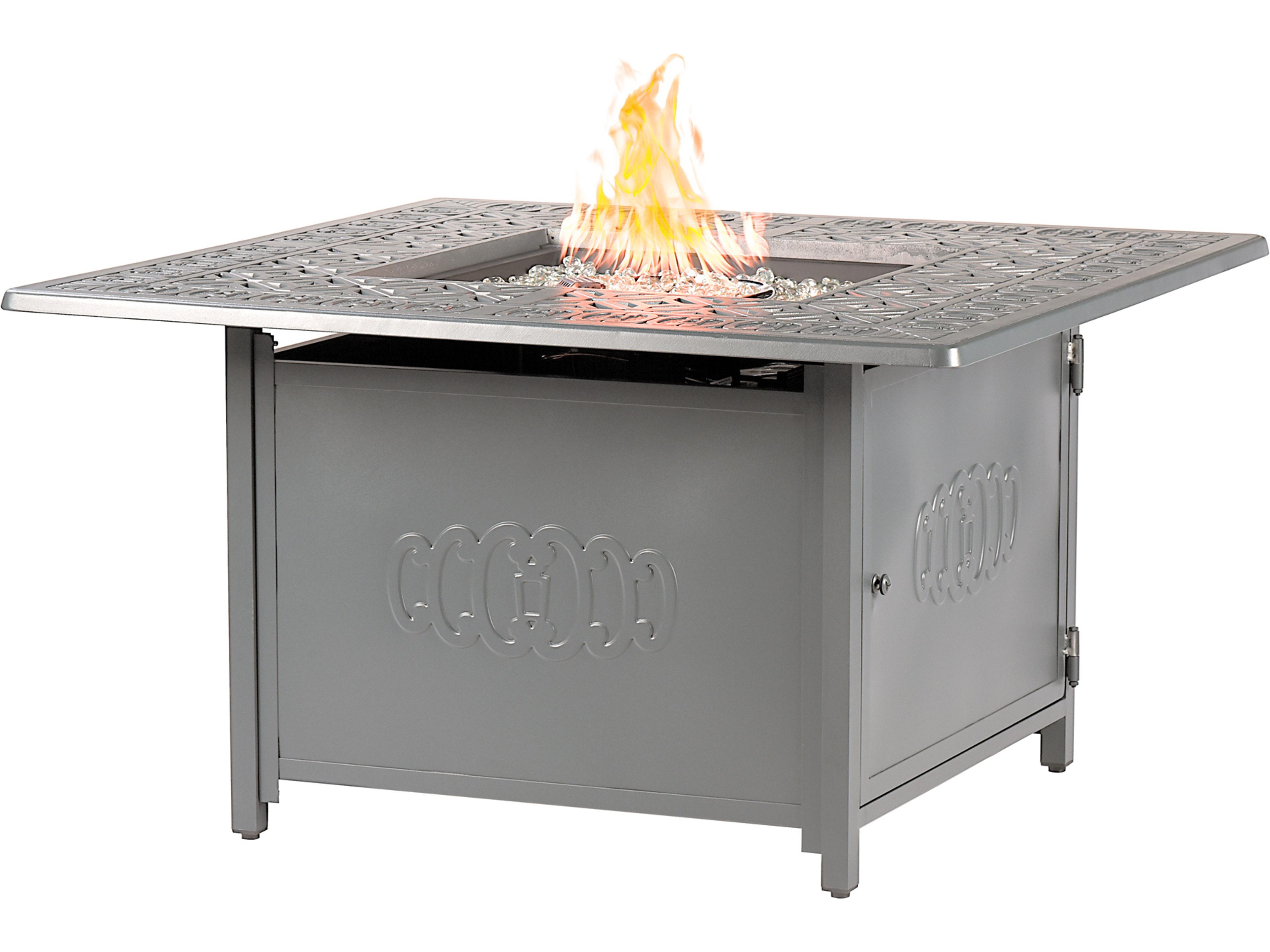 Square Aluminum Propane Patio Fire Pit Table with Glass Beads