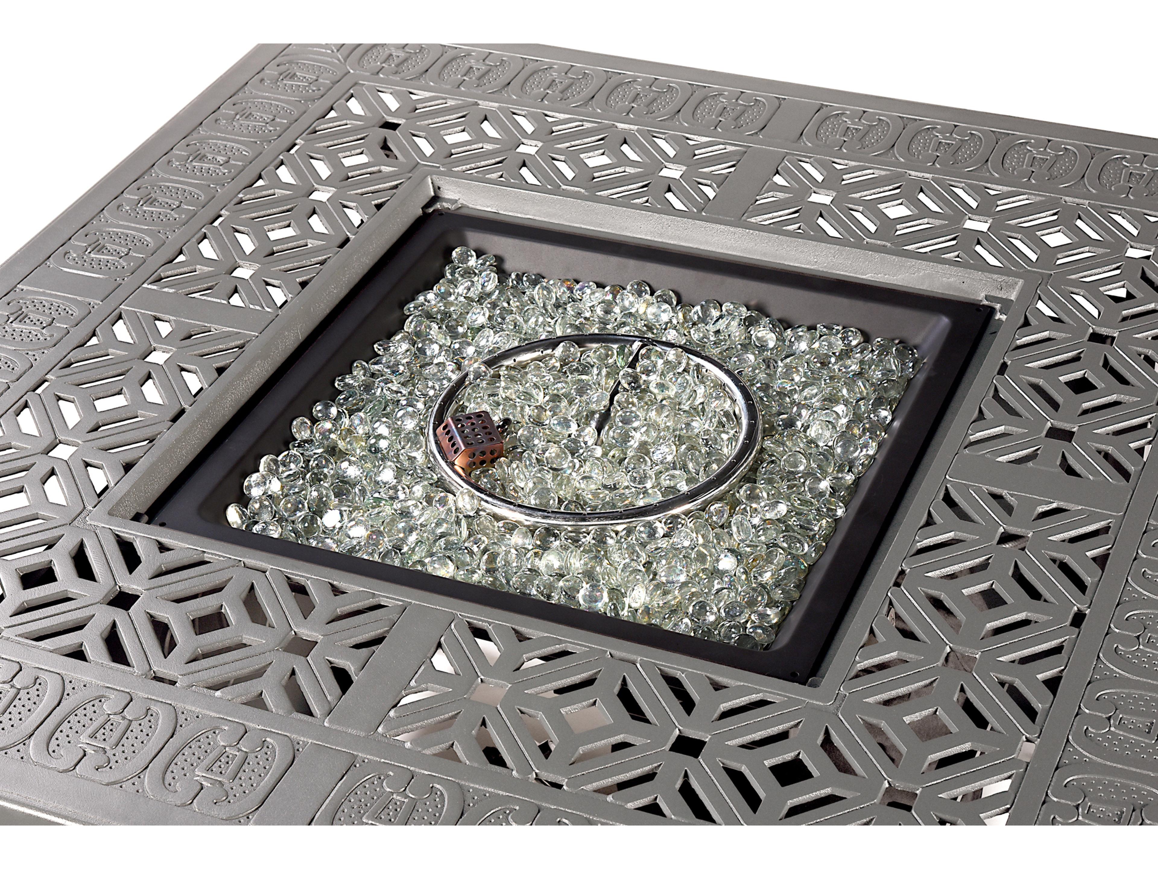 Oakland Living Square Aluminum Propane Patio Fire Pit Table with Glass Beads