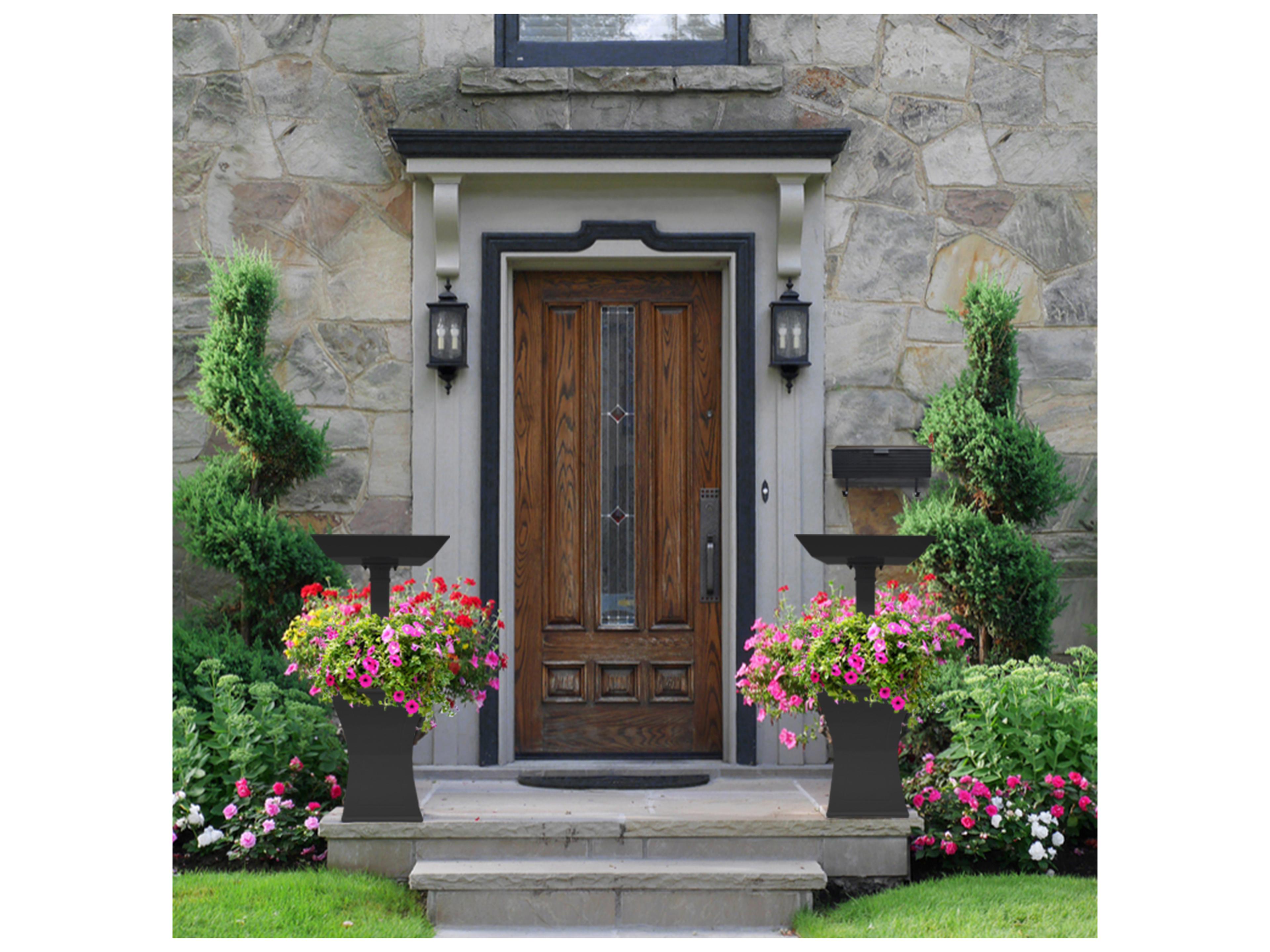 Oakland Living Modern Square Cast Aluminum 40'' Black Bird Bath and Planter Vase Combo