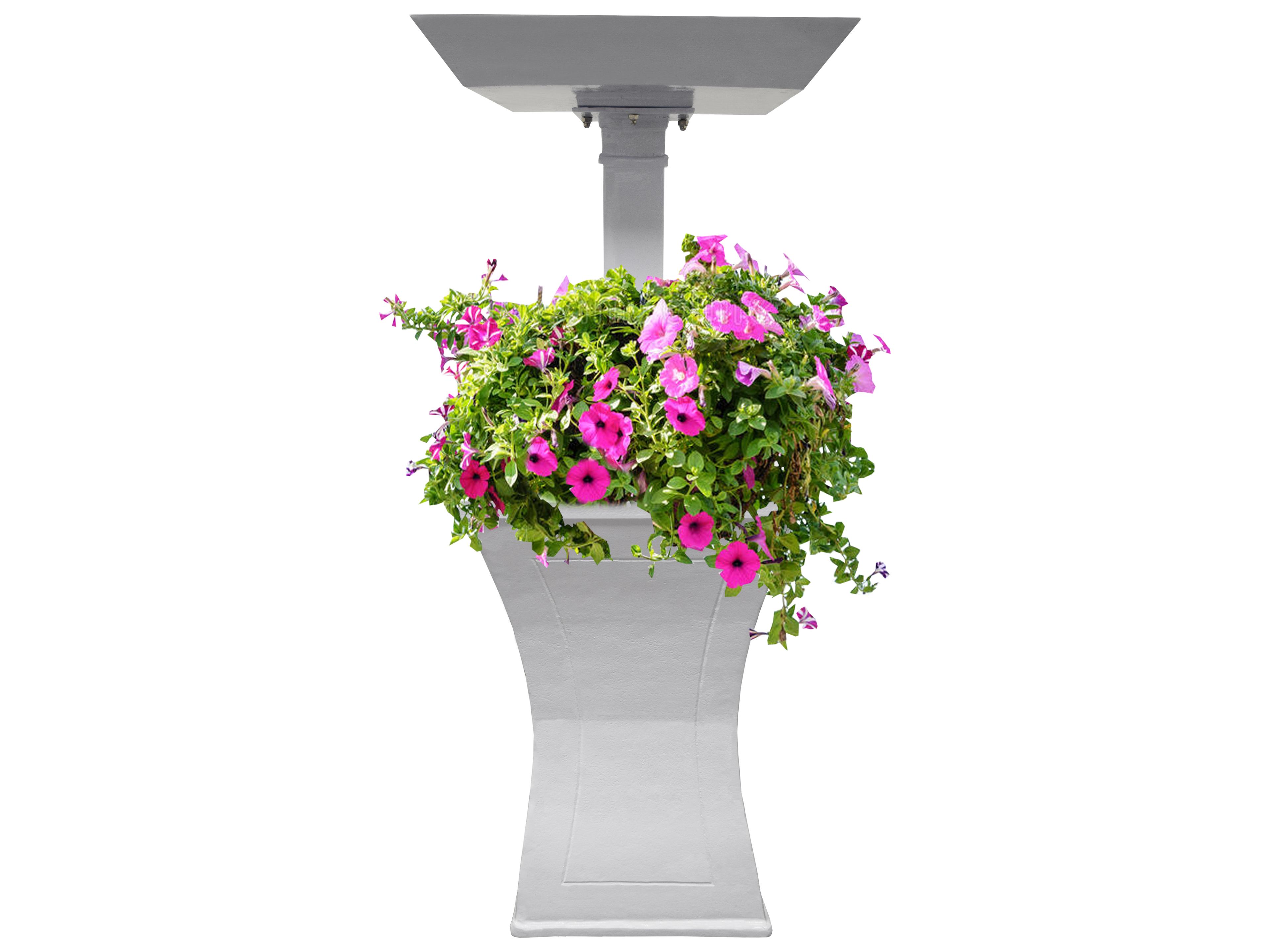 Modern Square Cast Aluminum 40'' White Bird Bath and Planter Vase Combo