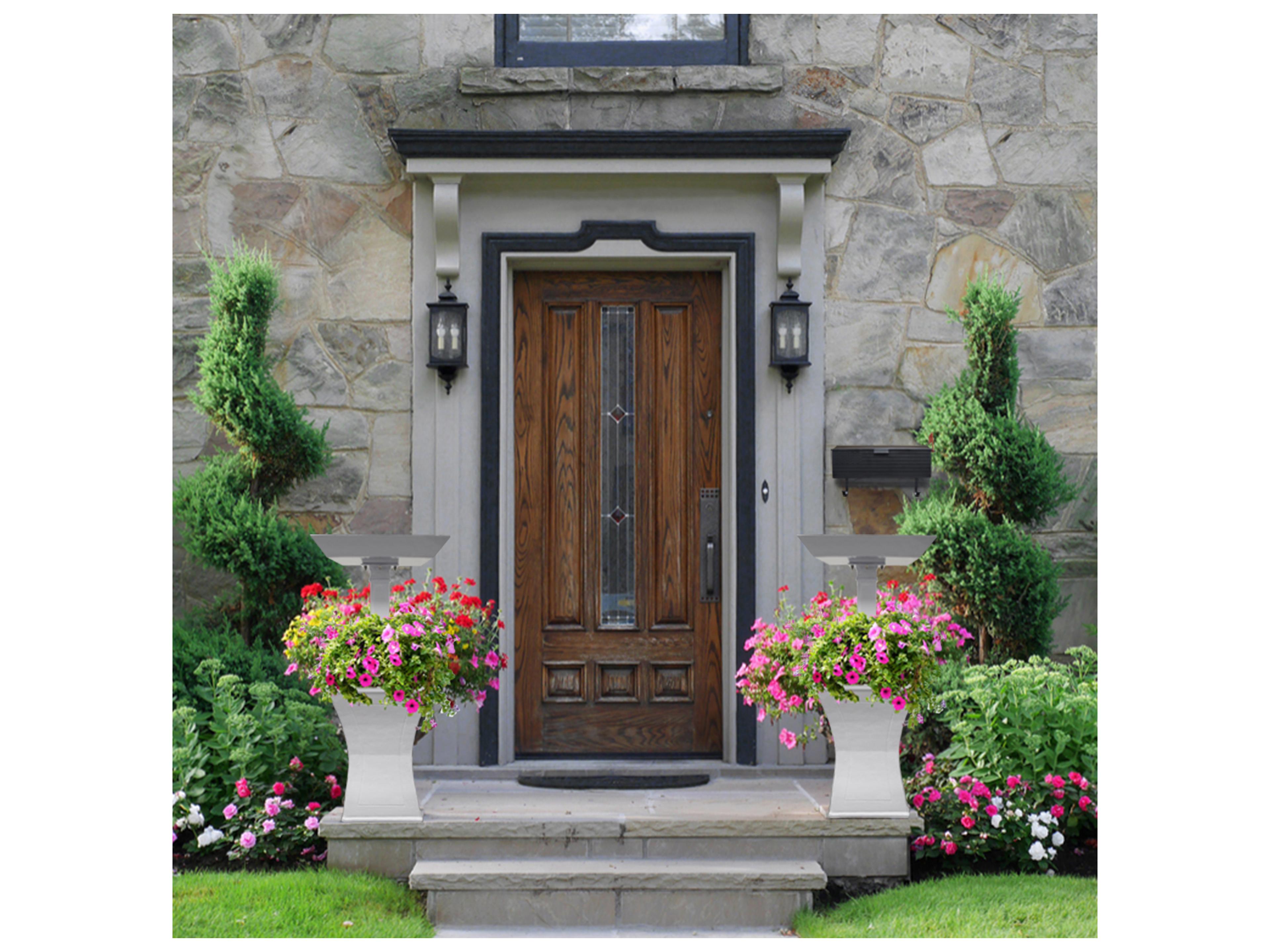 Oakland Living Modern Square Cast Aluminum 40'' White Bird Bath and Planter Vase Combo