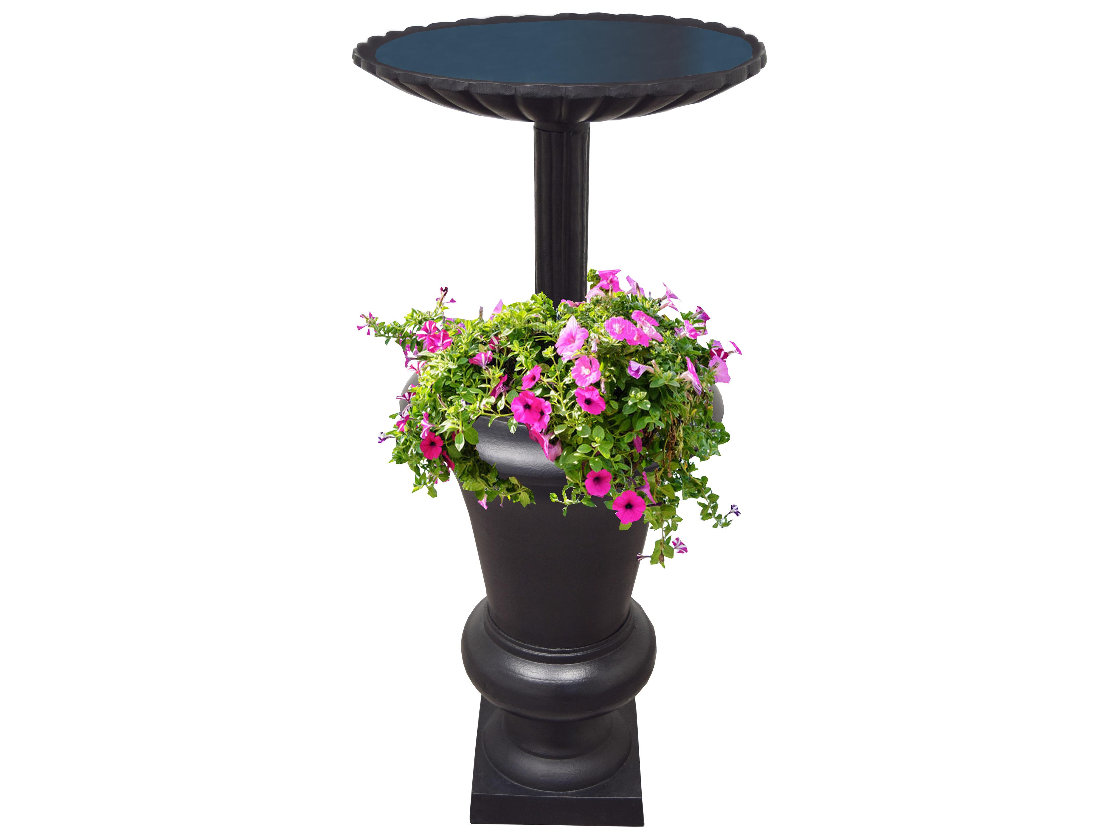 Ornate Round Cast Aluminum 40'' Black Bird Bath and Planter Vase Combo