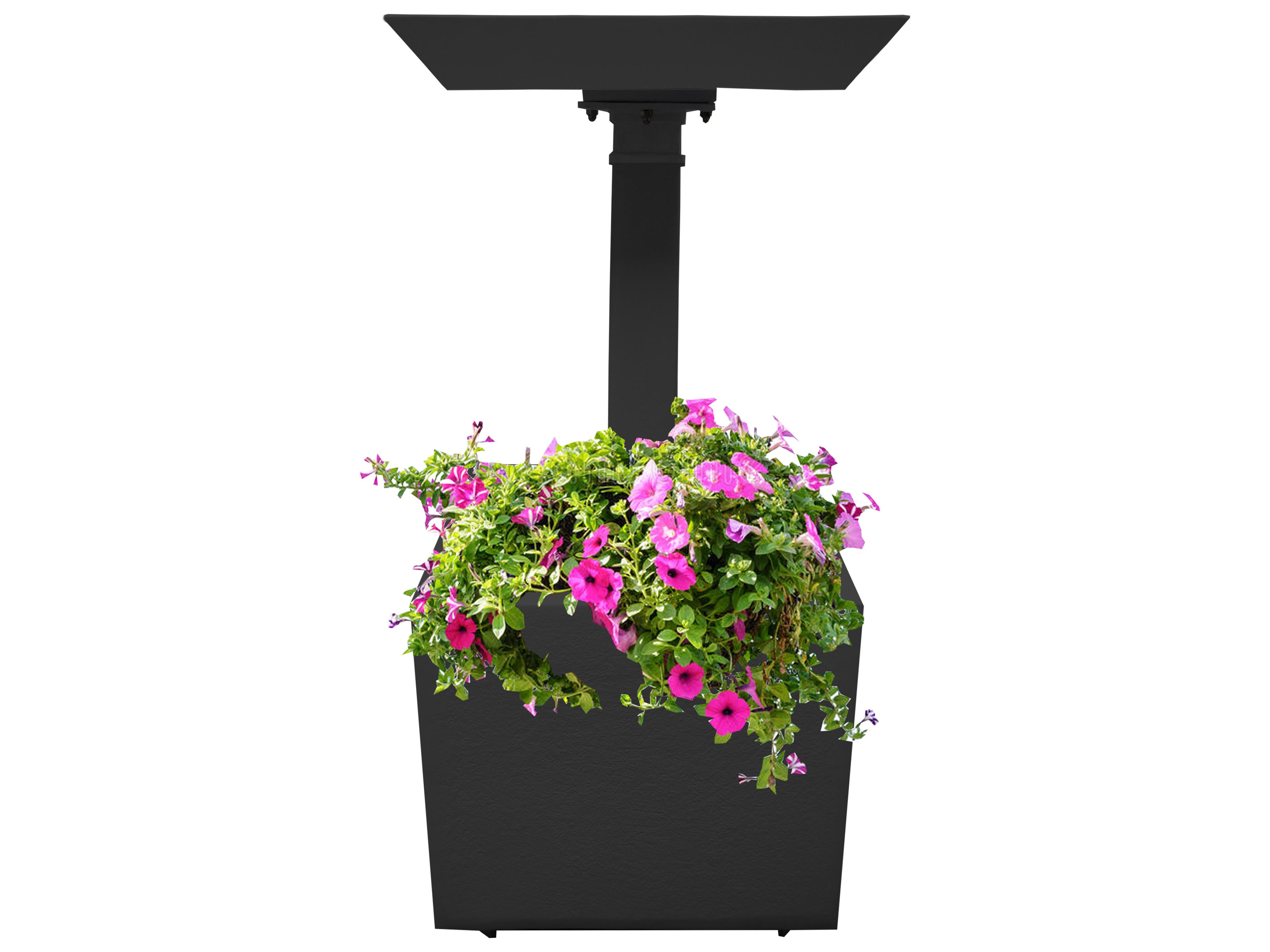 Modern Square Cast Aluminum 35'' Black Bird Bath and Planter Vase Combo