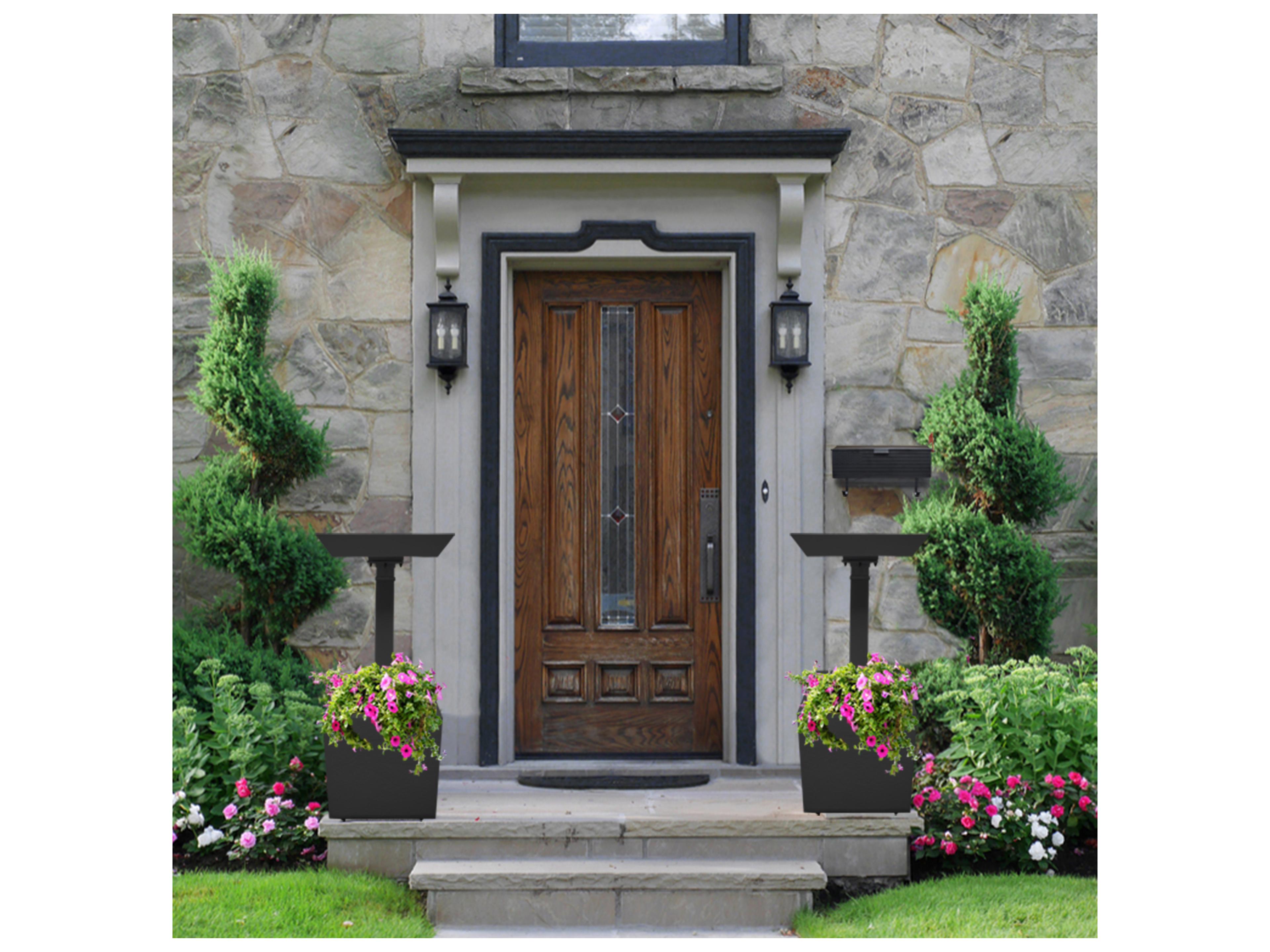 Oakland Living Modern Square Cast Aluminum 35'' Black Bird Bath and Planter Vase Combo