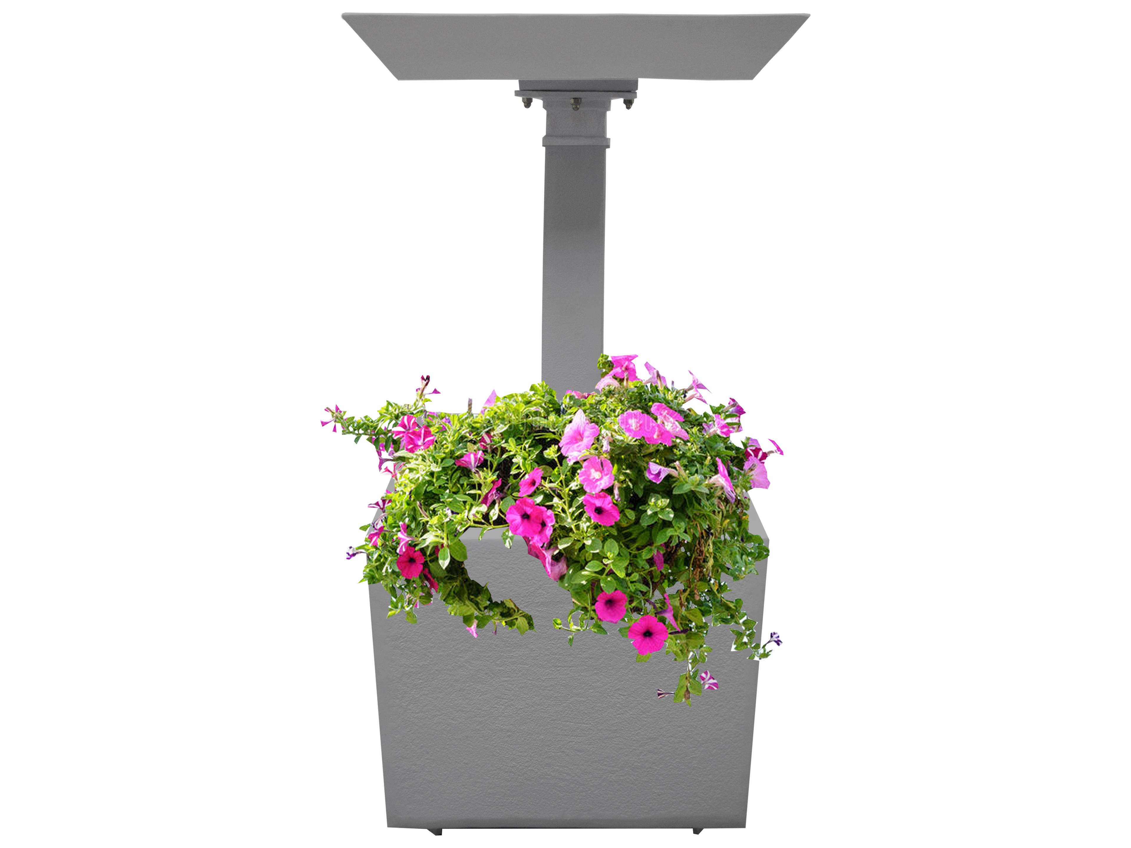 Modern Square Cast Aluminum 35'' Grey Bird Bath and Planter Vase Combo