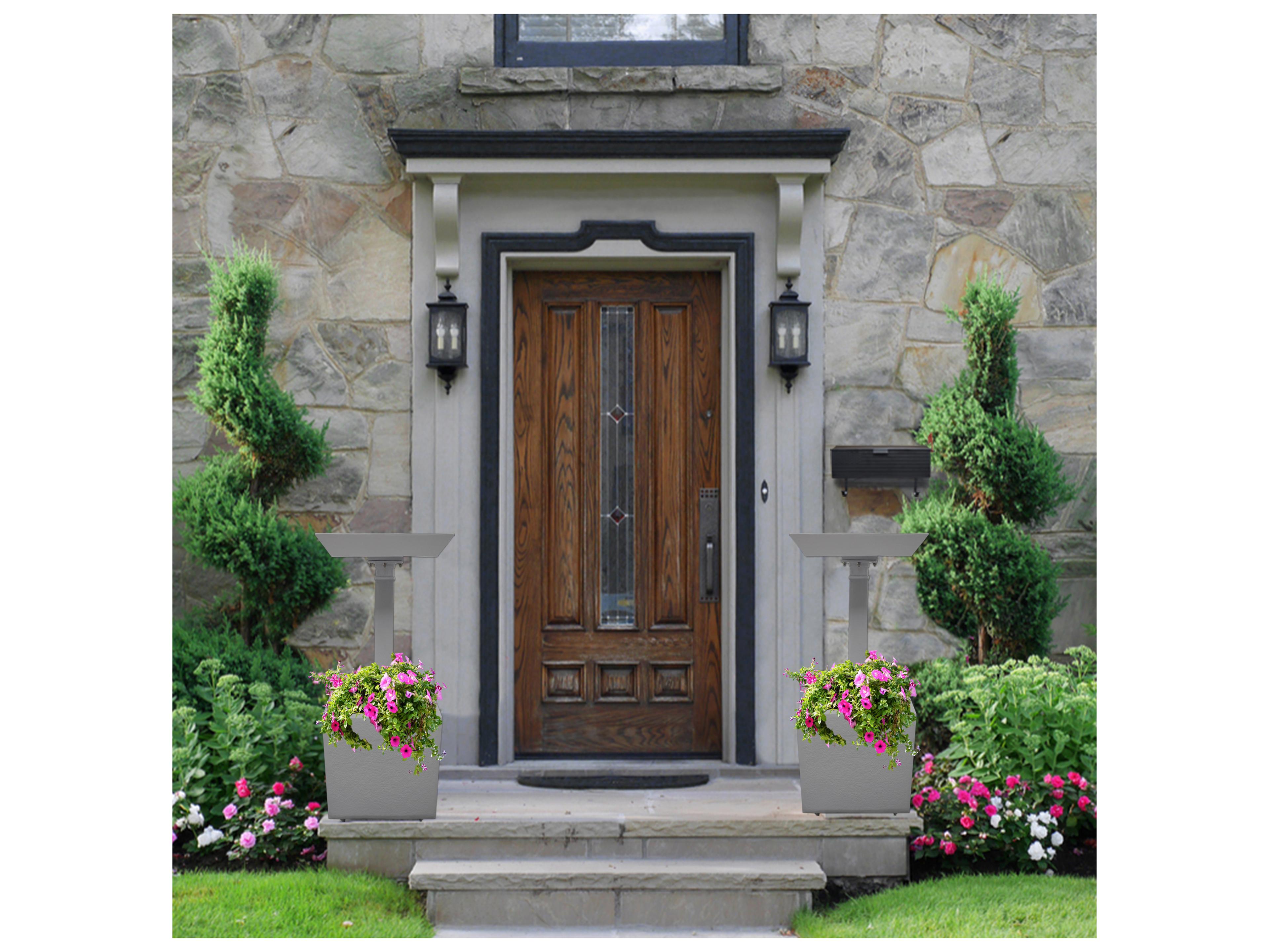 Oakland Living Modern Square Cast Aluminum 35'' Grey Bird Bath and Planter Vase Combo