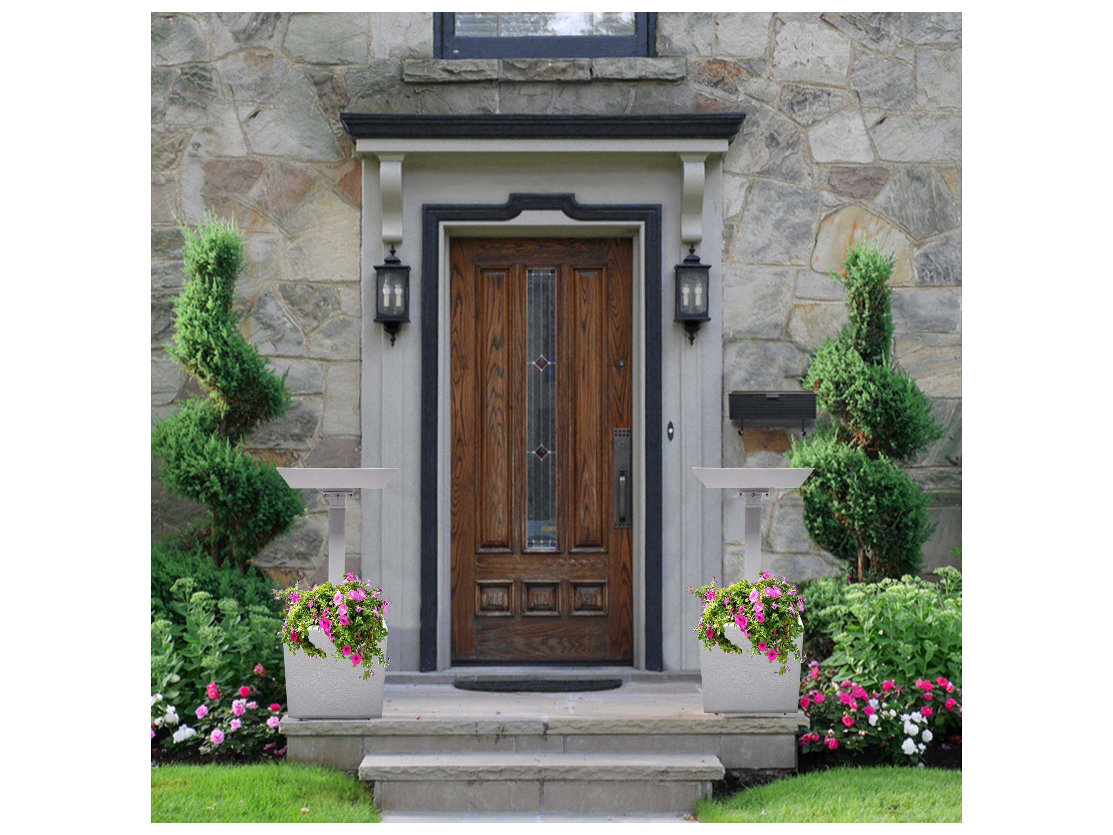 Oakland Living Modern Square Cast Aluminum 35'' White Bird Bath and Planter Vase Combo