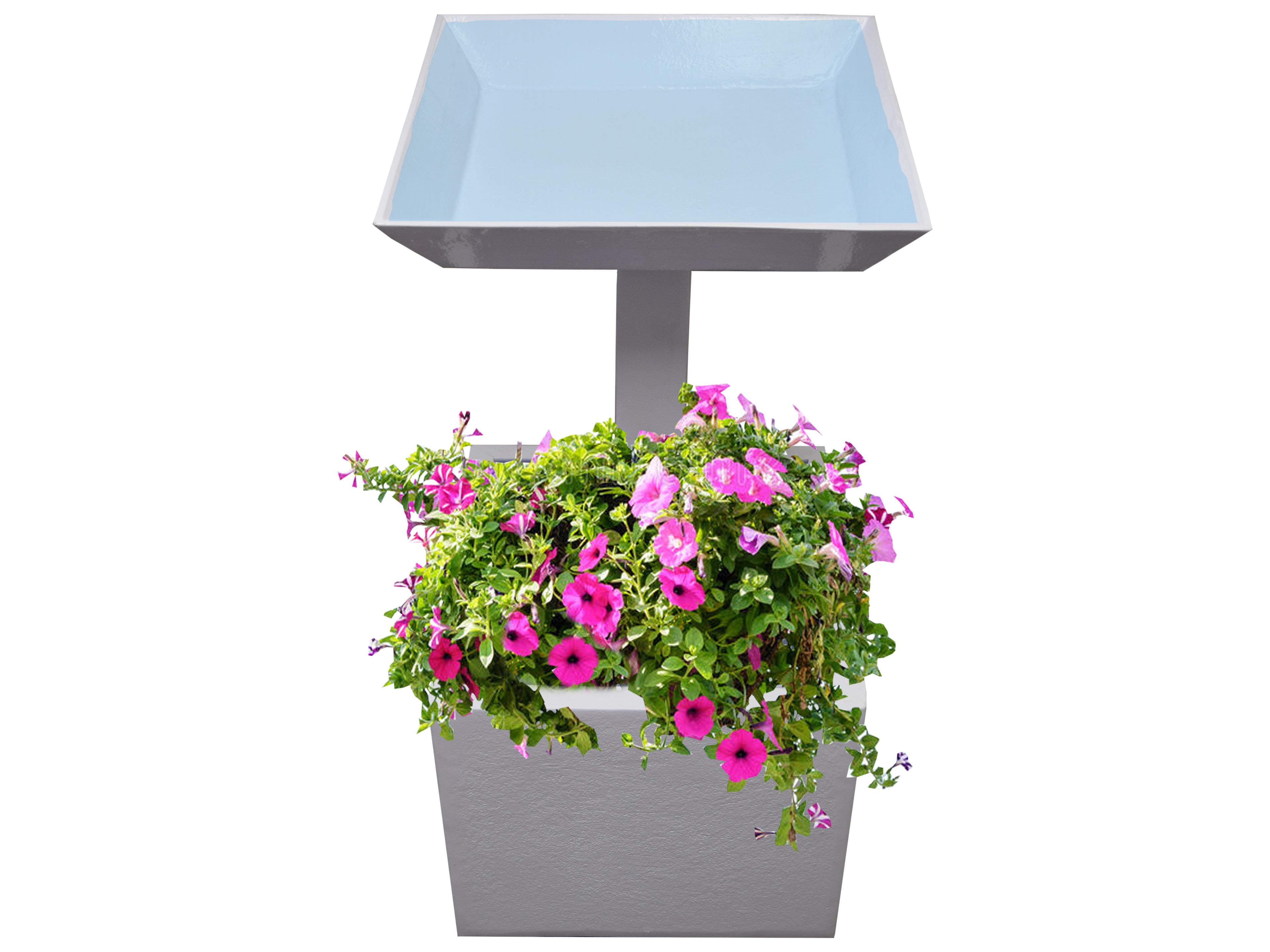 Oakland Living Modern Square Cast Aluminum 35'' White Bird Bath and Planter Vase Combo