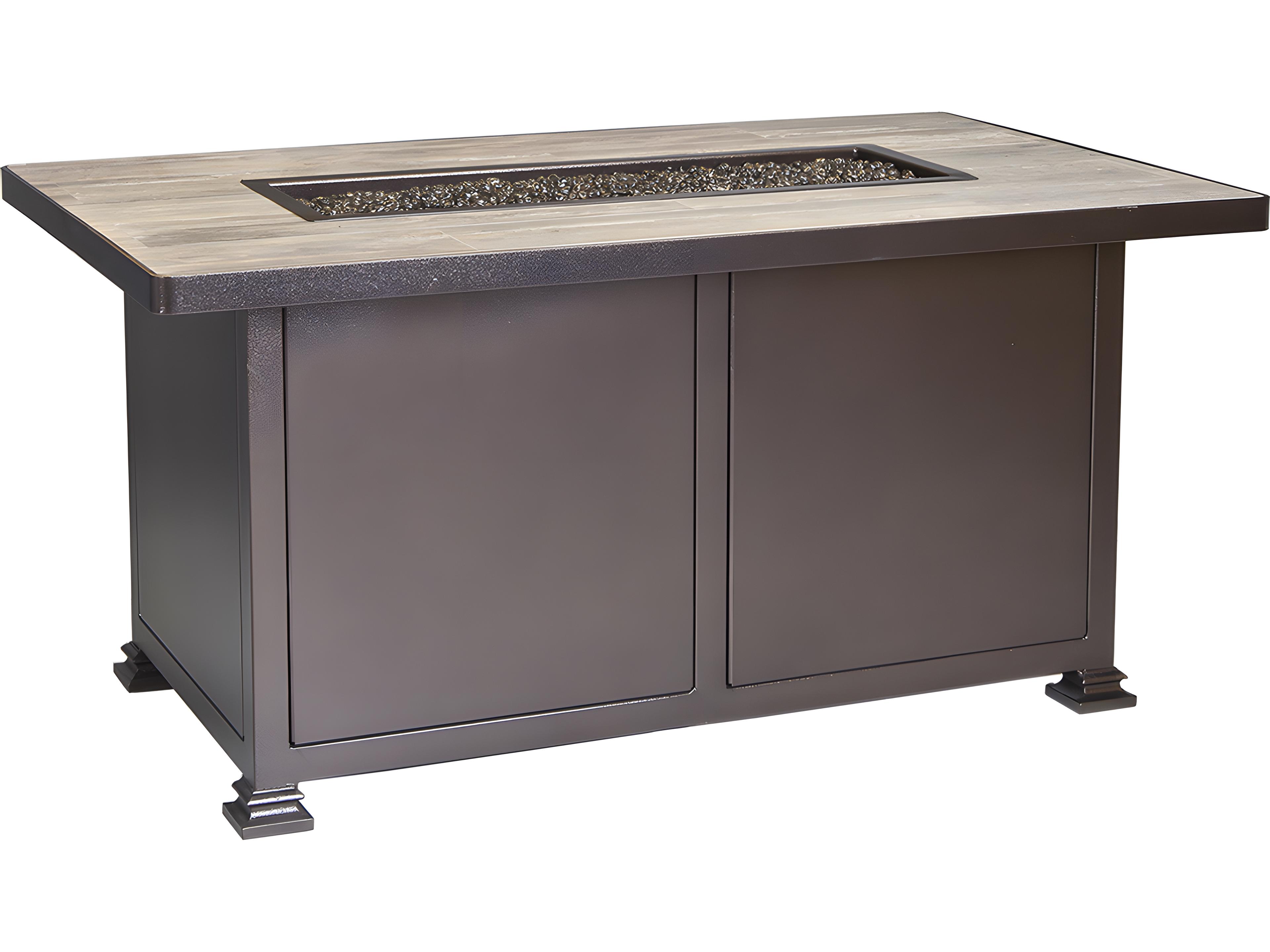 Casual Fireside Santorini Wrought Iron Rectangular Chat Height Outdoor Fire Pit Table