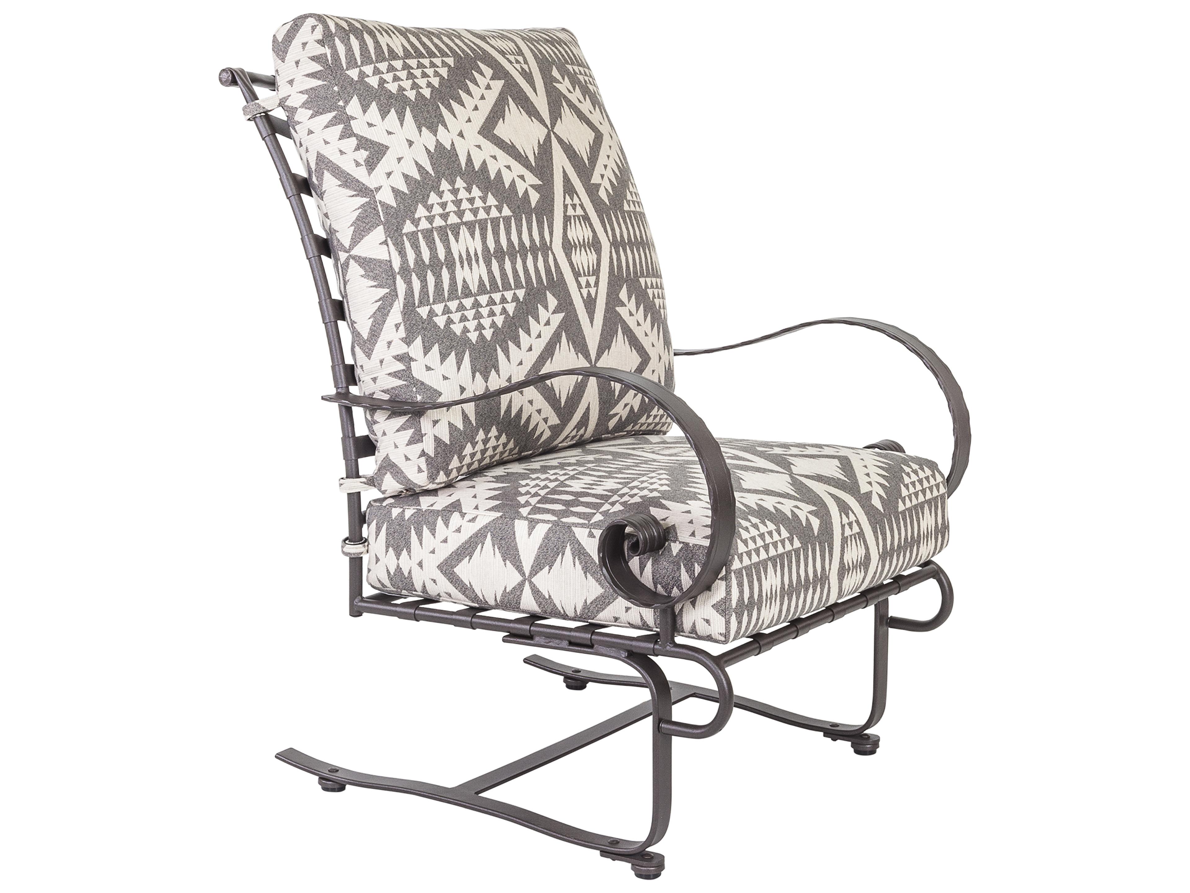 OW Lee Classico Arms Wrought Iron Hi-Back Spring Lounge Outdoor Patio Club Chair