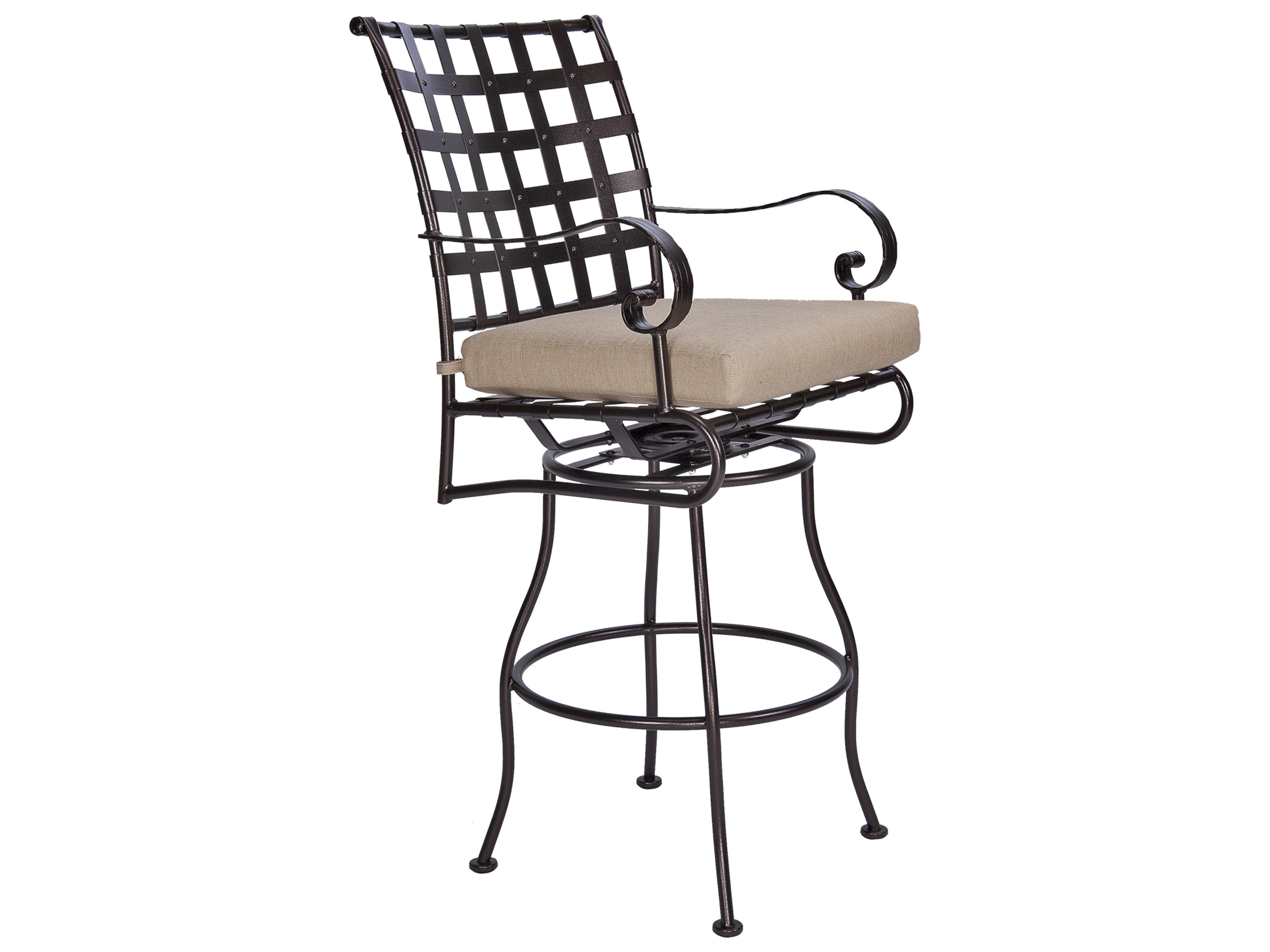 OW Lee Classico-Wide Arms Wrought Iron Swivel Outdoor Patio Bar Stool
