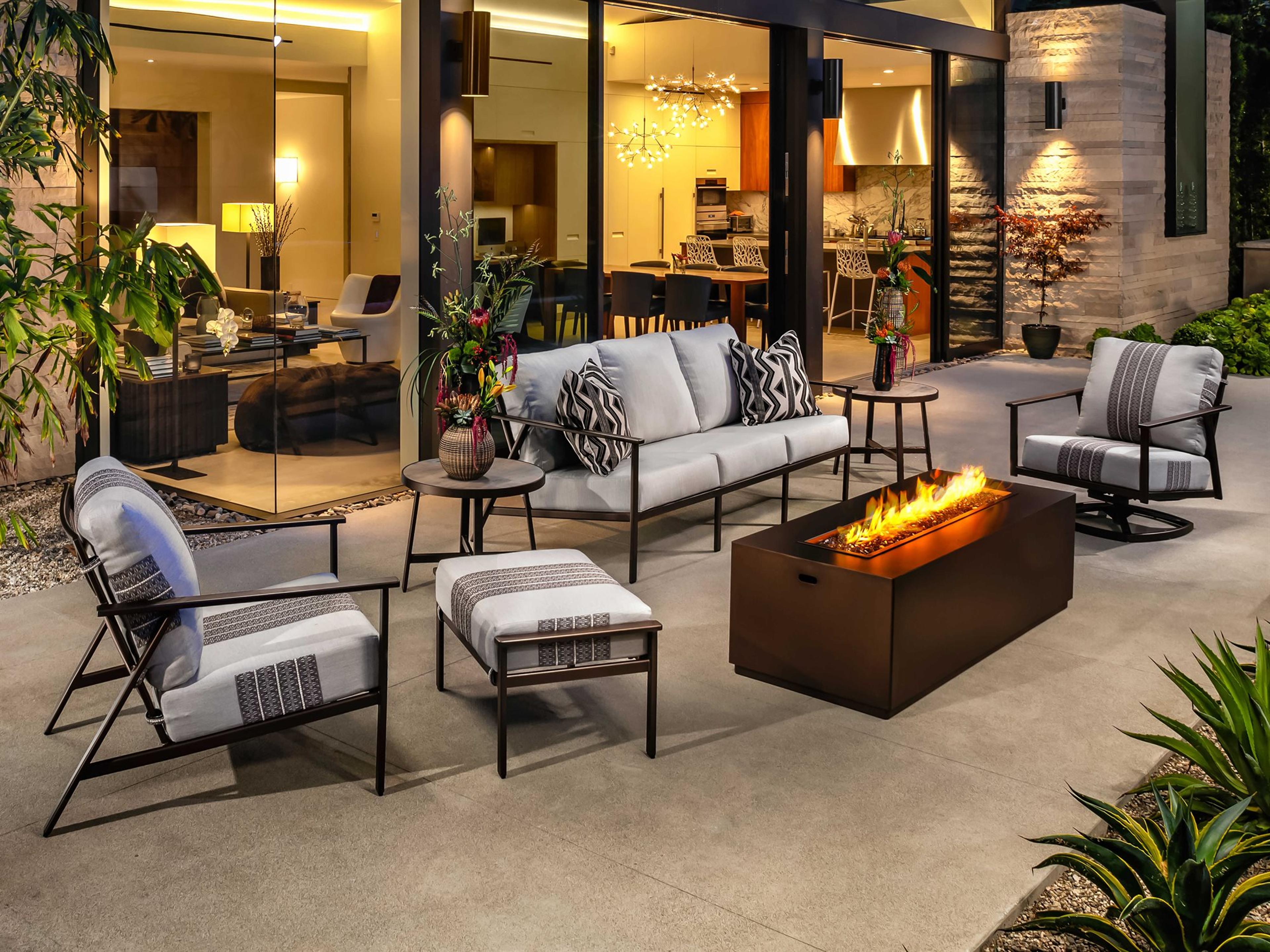 Marin Aluminum Fire Pit Outdoor Patio Lounge Set