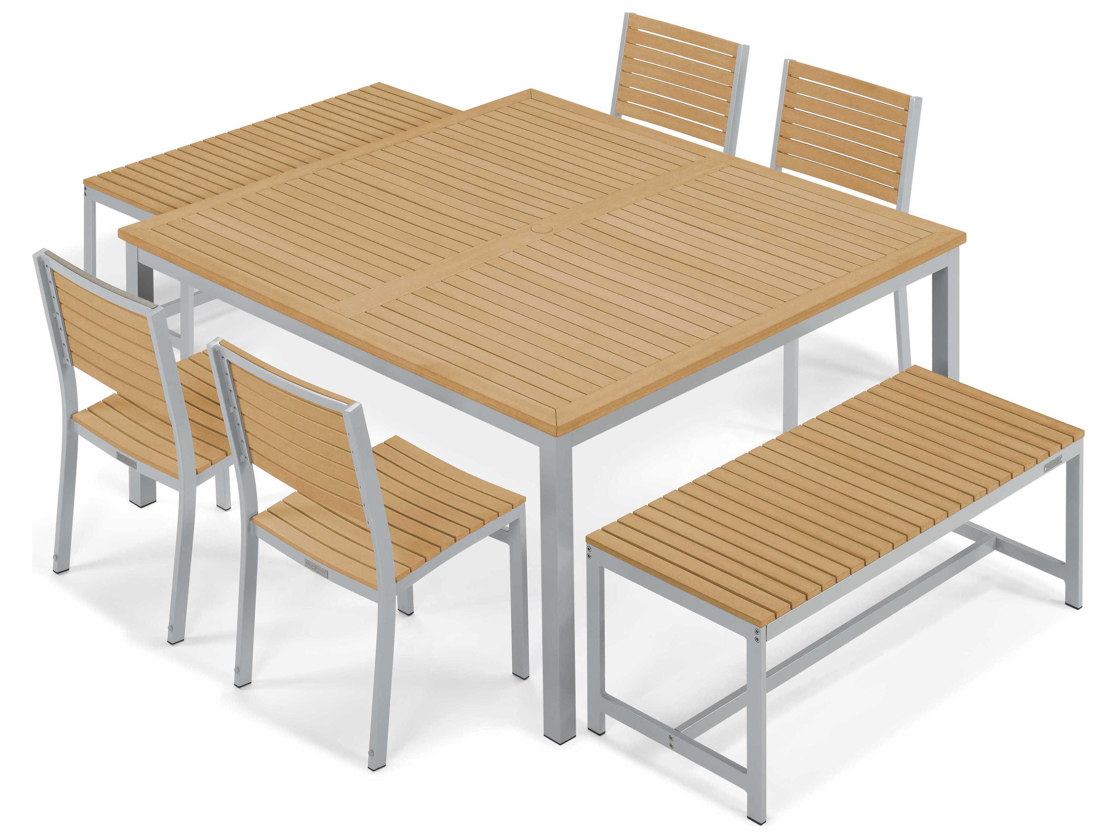 Travira 7 Piece Table, Chair and Bench Aluminum Dining Set