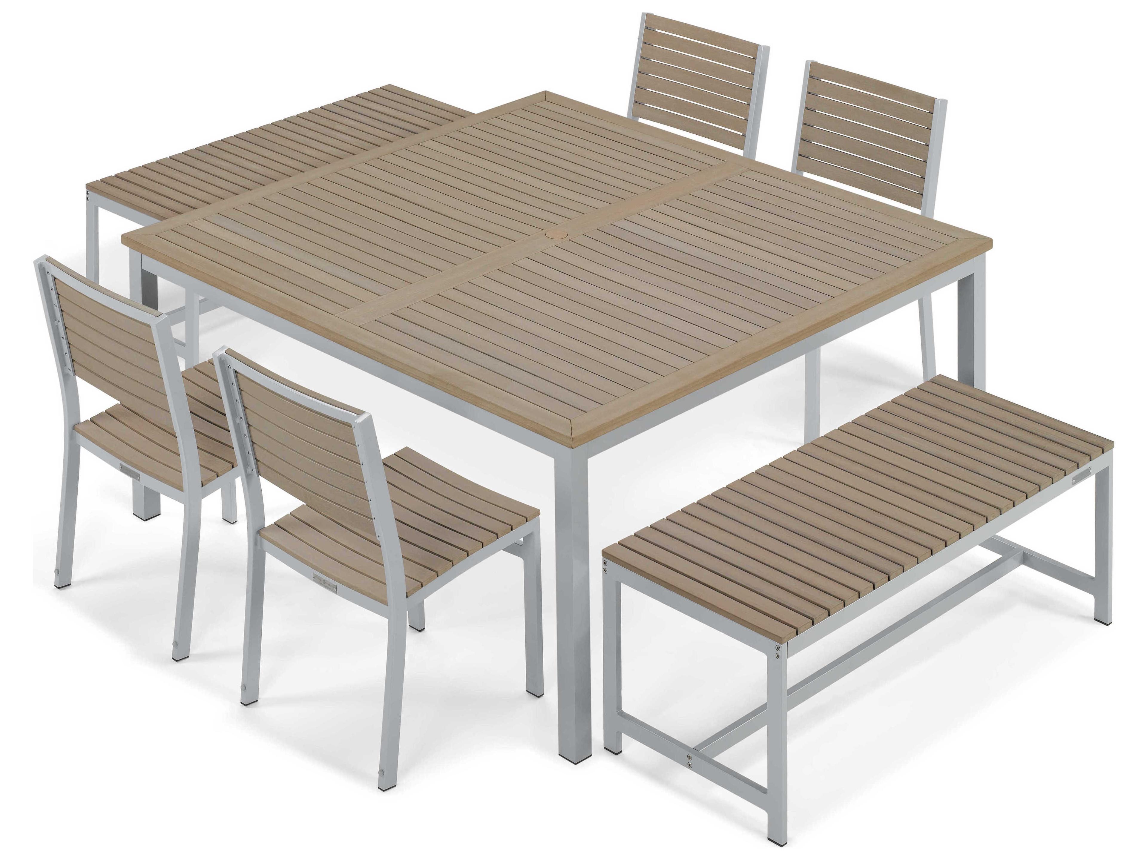 Travira 7 Piece Table, Chair and Bench Aluminum Dining Set