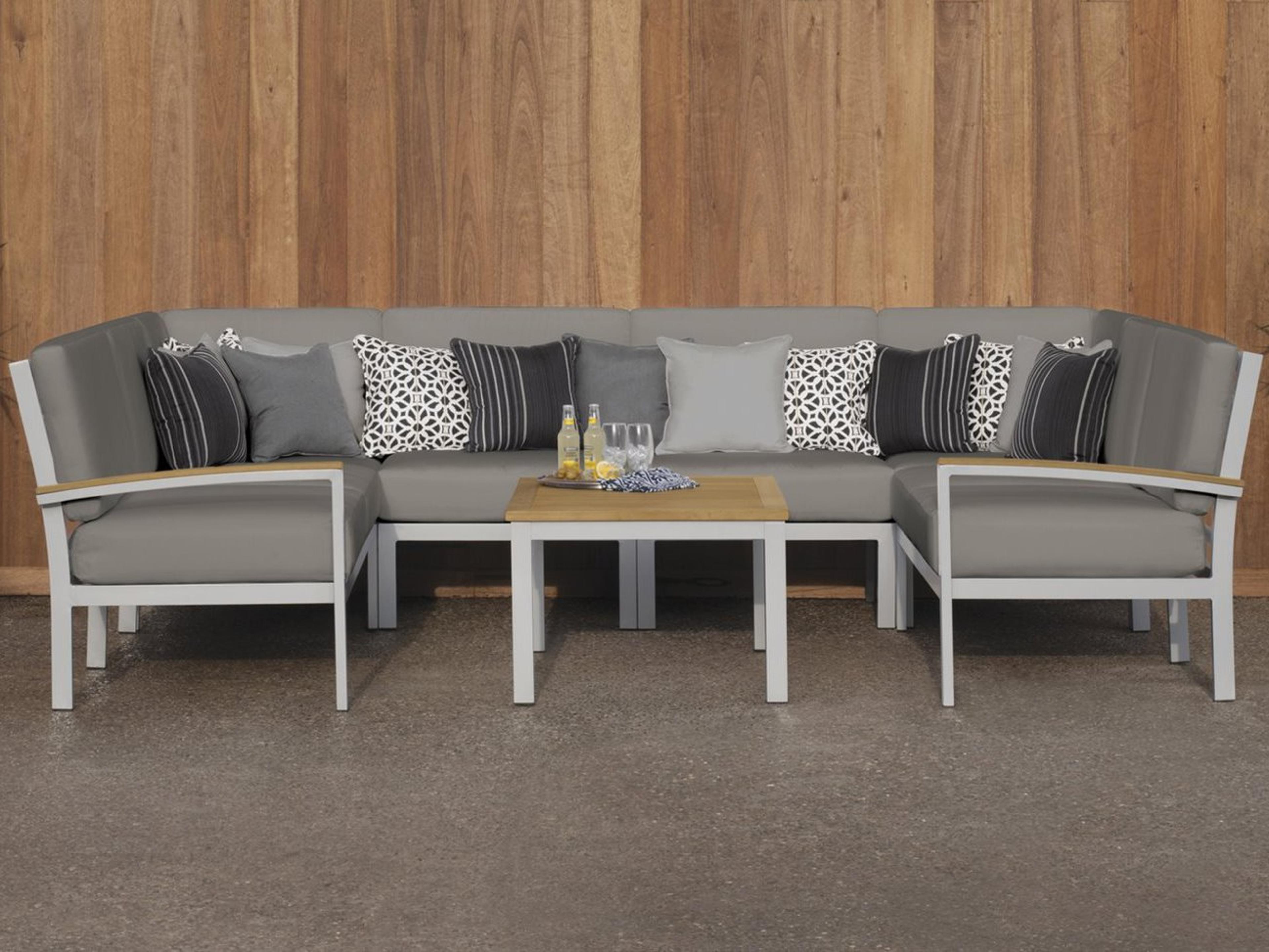 Travira 7 Piece Modular Aluminum Cushion Lounge Sectional and Table Set