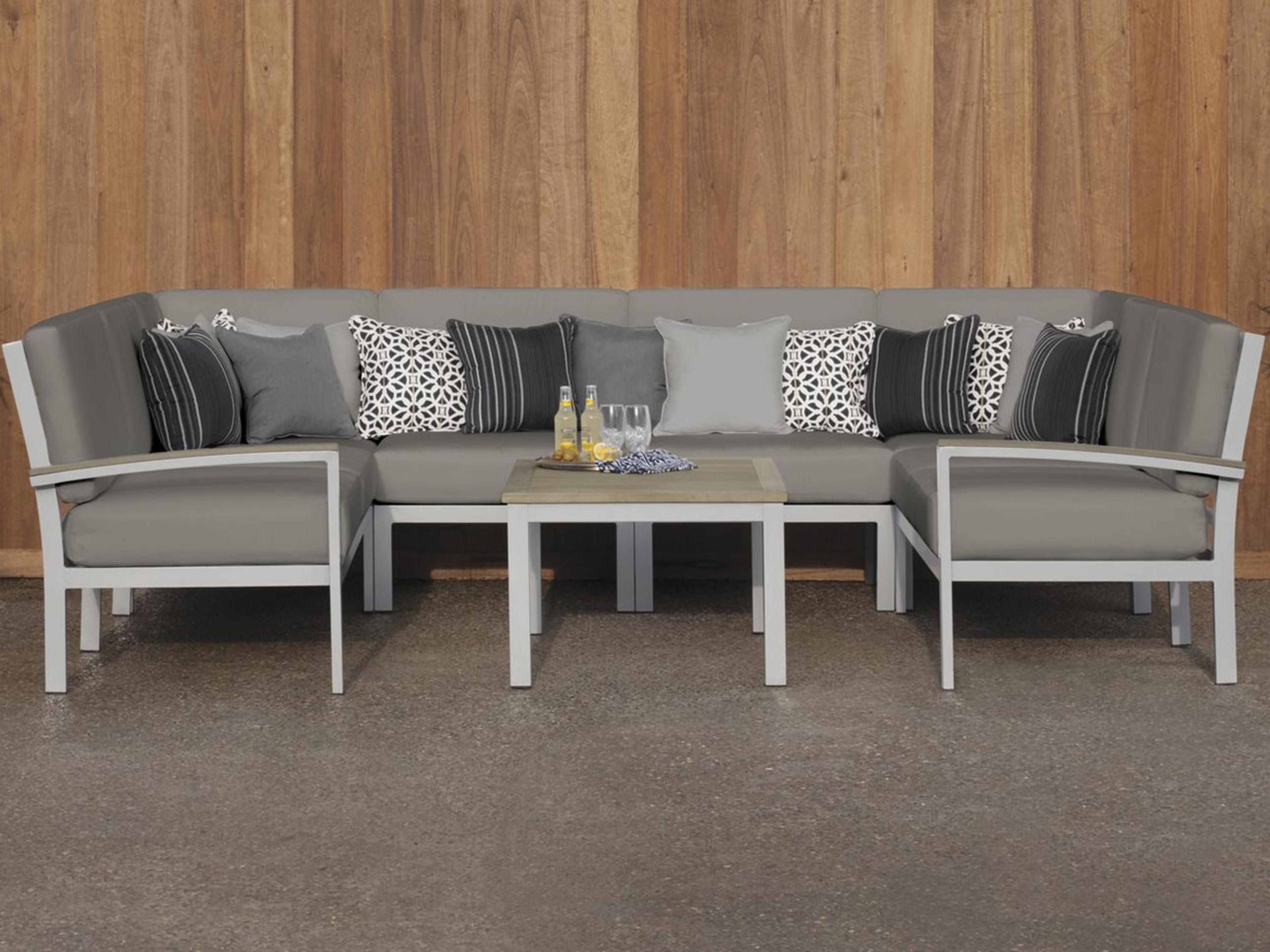 Travira 7 Piece Modular Aluminum Cushion Lounge Sectional and Table Set