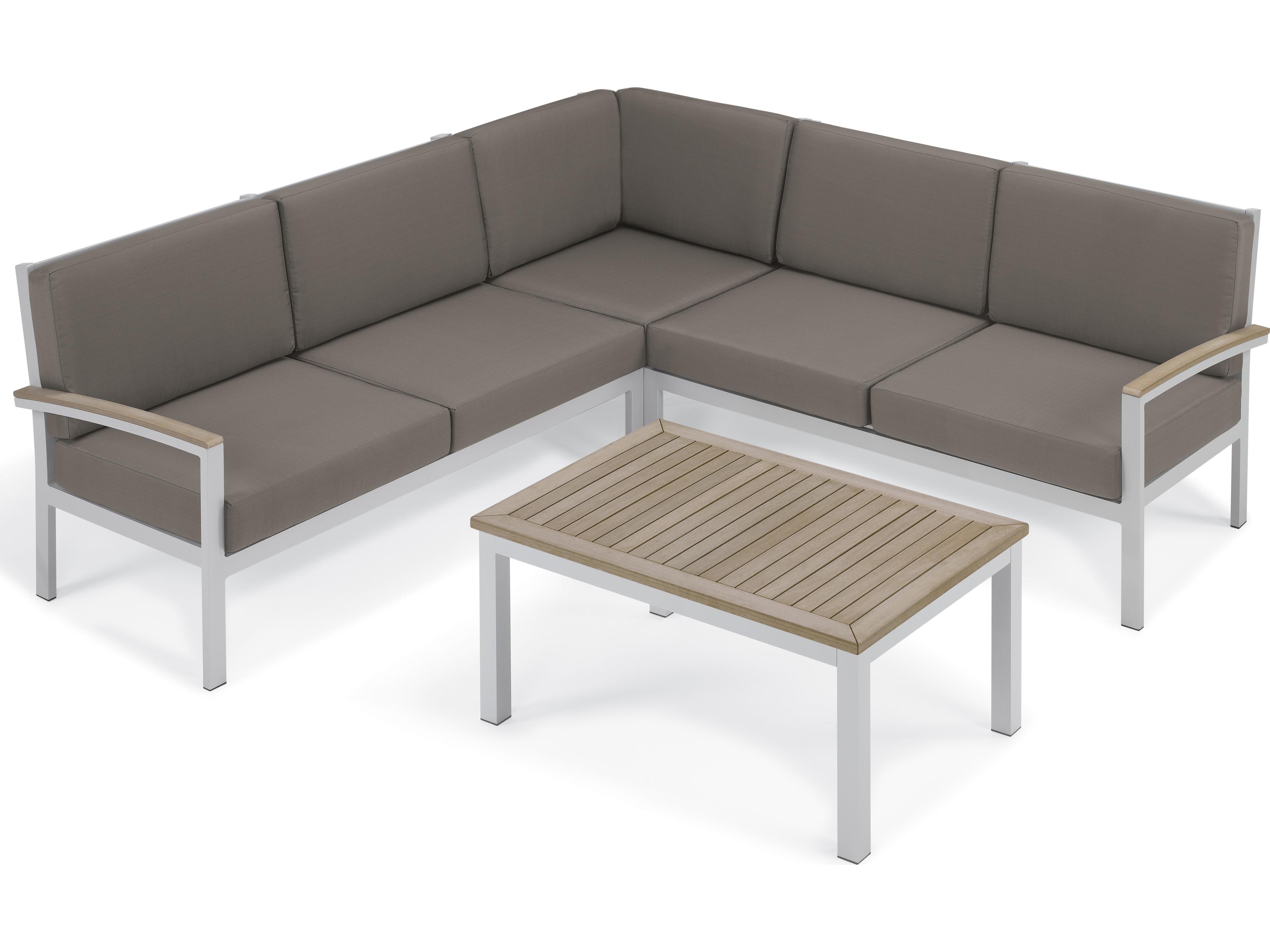 Travira Aluminum Flint 4 Piece Sectional Outdoor Lounge Set with Stone Cushions