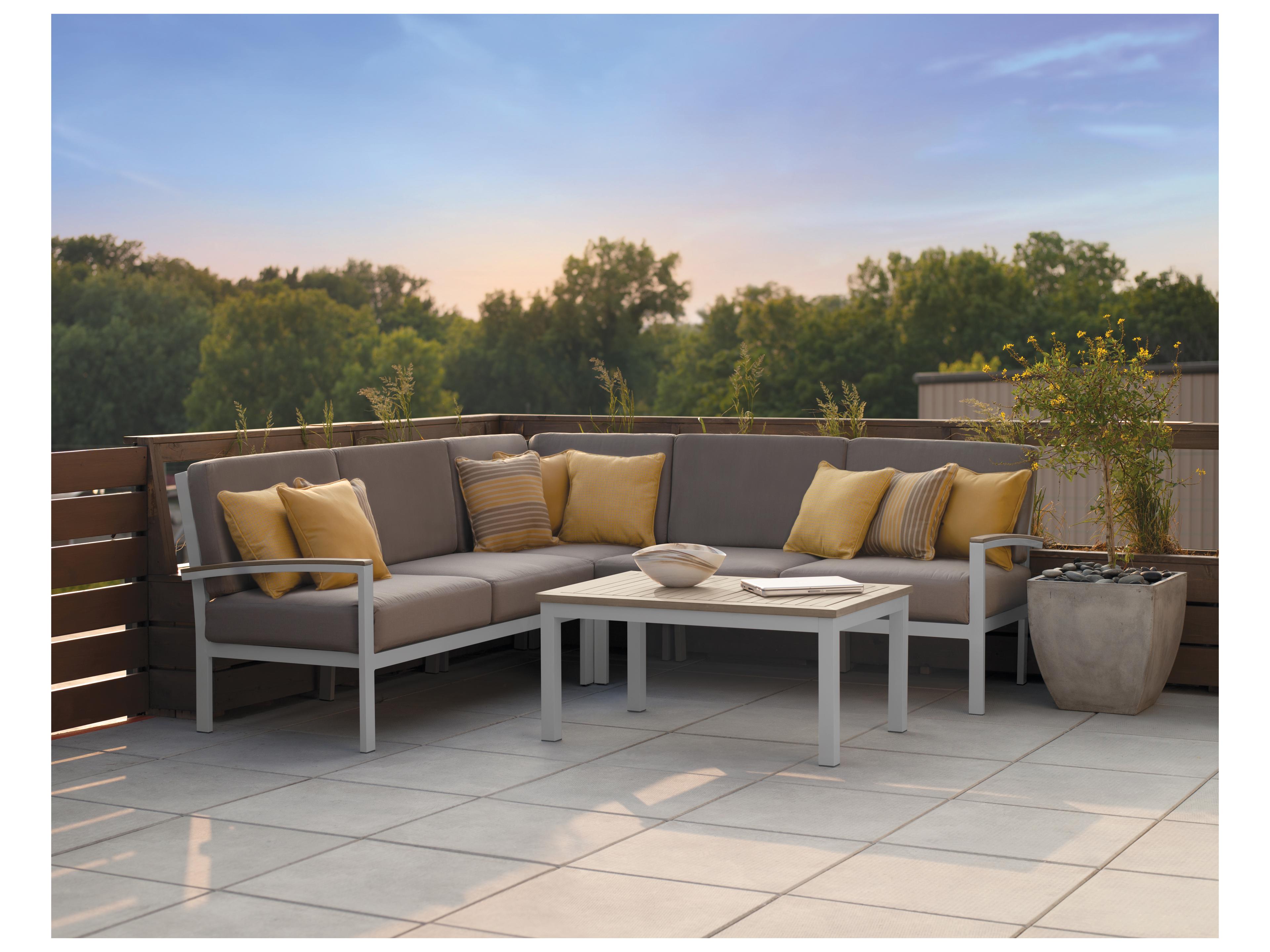 Oxford Garden Travira Aluminum Flint 4 Piece Sectional Outdoor Lounge Set with Stone Cushions