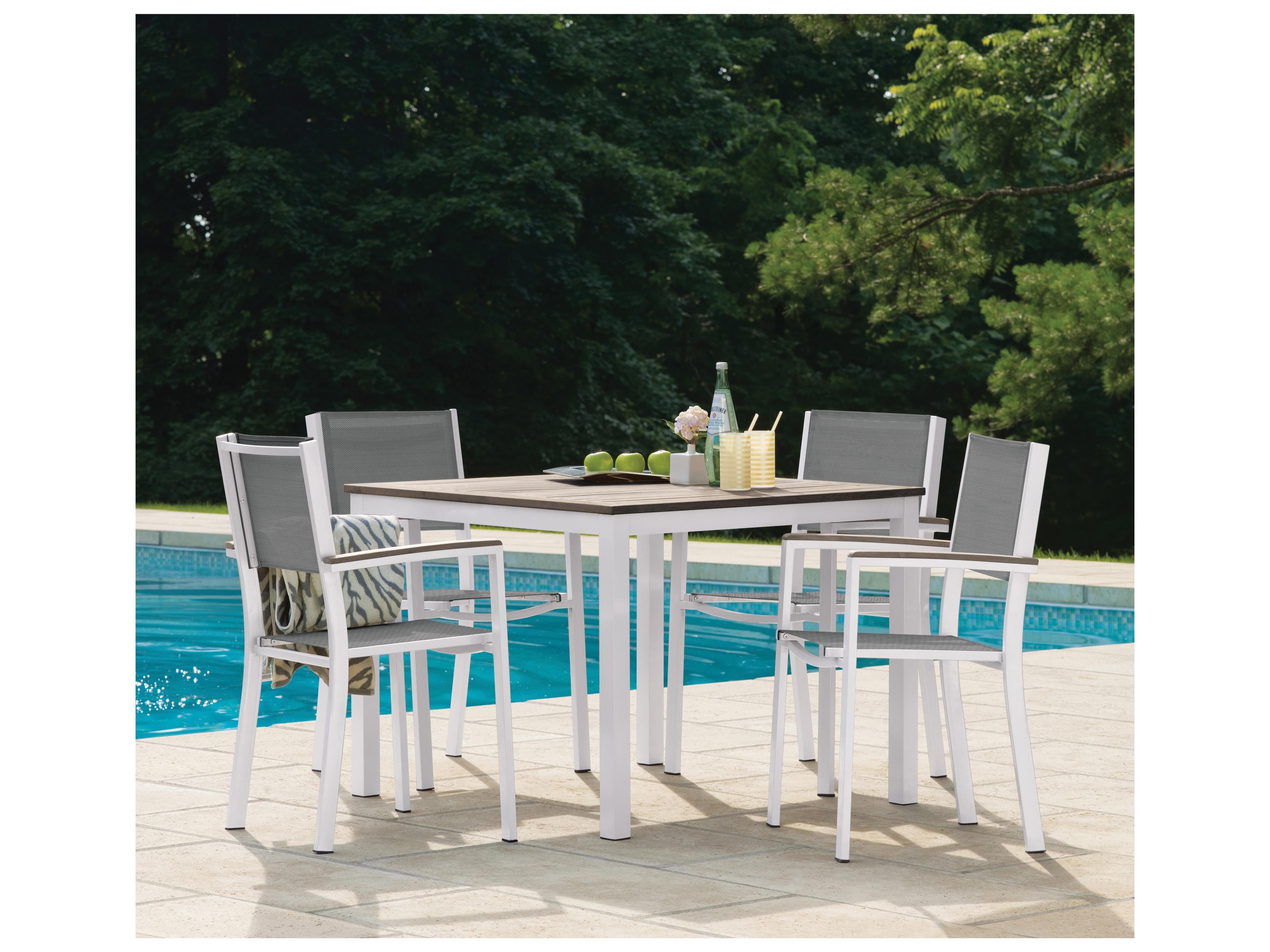 Oxford Garden Travira Aluminum Chalk 5 Piece Patio Dining Set with Titanium Sling