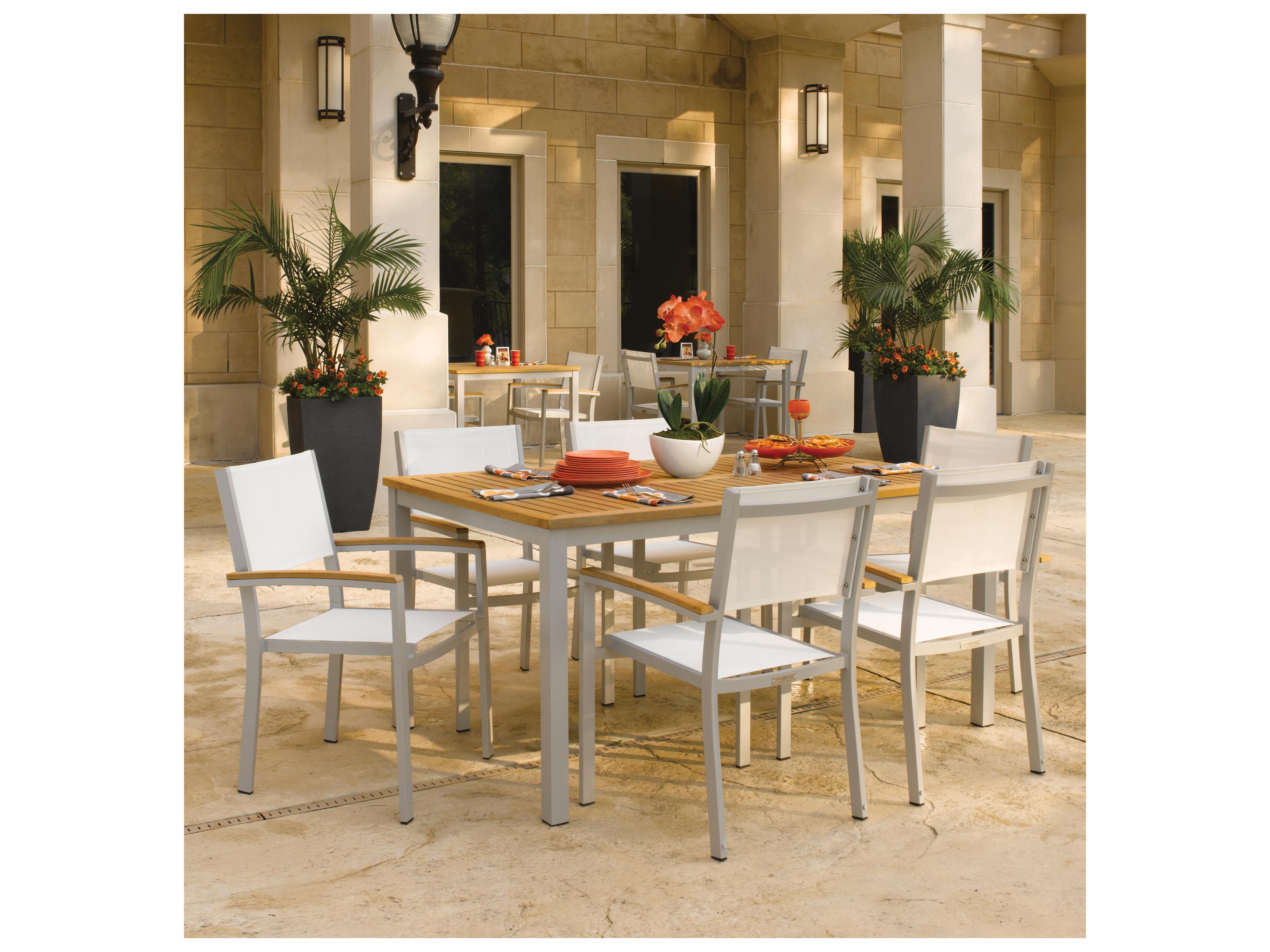 Oxford Garden Travira Aluminum Flint 7 Piece Outdoor Patio Dining Set with Natural Sling