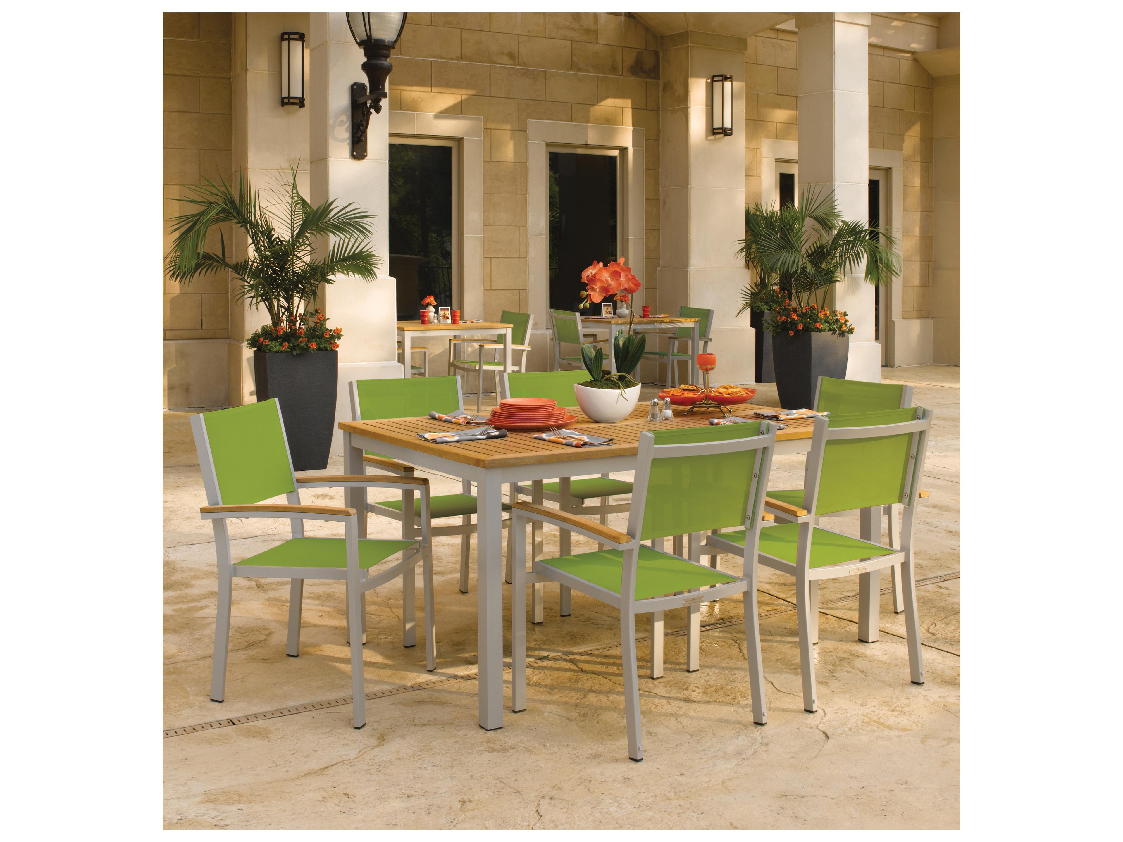 Oxford Garden Travira Aluminum Flint 7 Piece Outdoor Dining Set with Go Green Sling