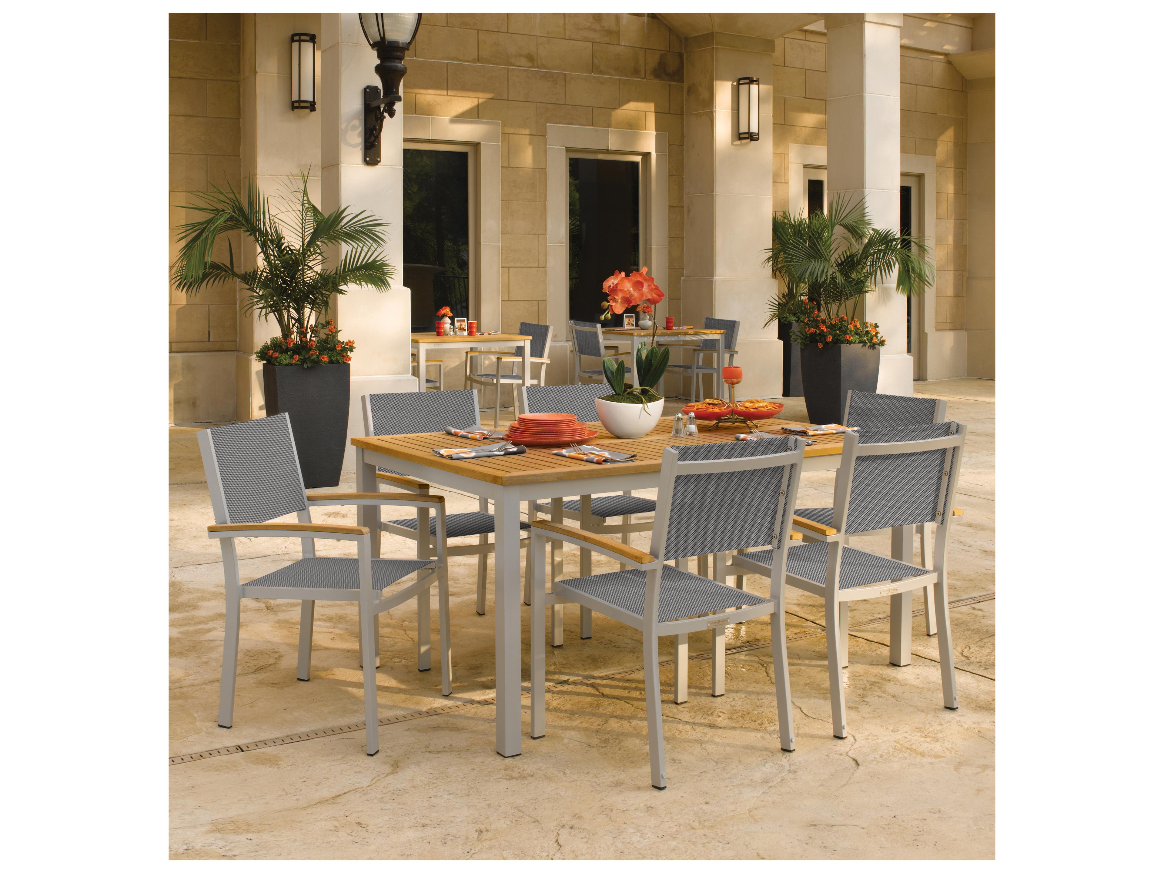 Oxford Garden Travira Aluminum Flint 7 Piece Outdoor Patio Dining Set with Titanium Sling