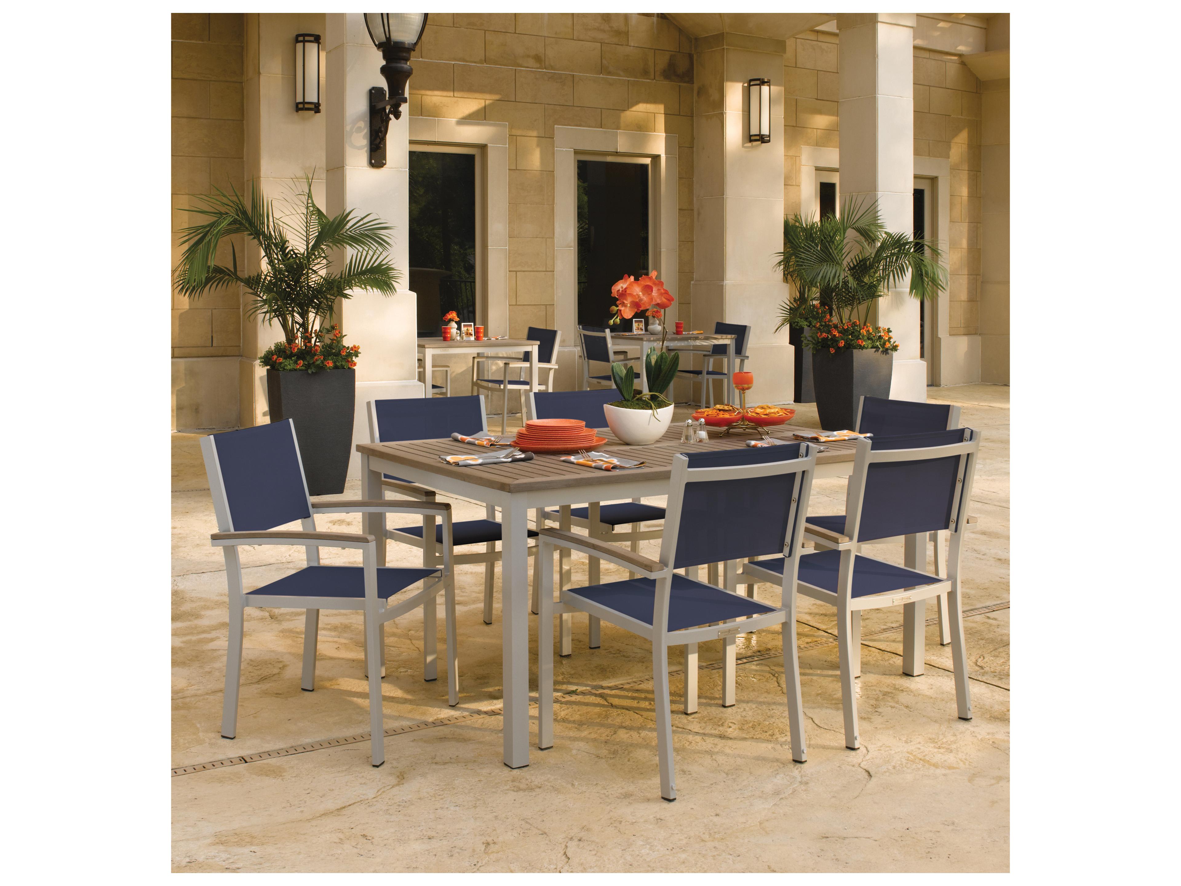 Oxford Garden Travira Aluminum Flint 7 Piece Outdoor Dining Set with Ink Pen Sling