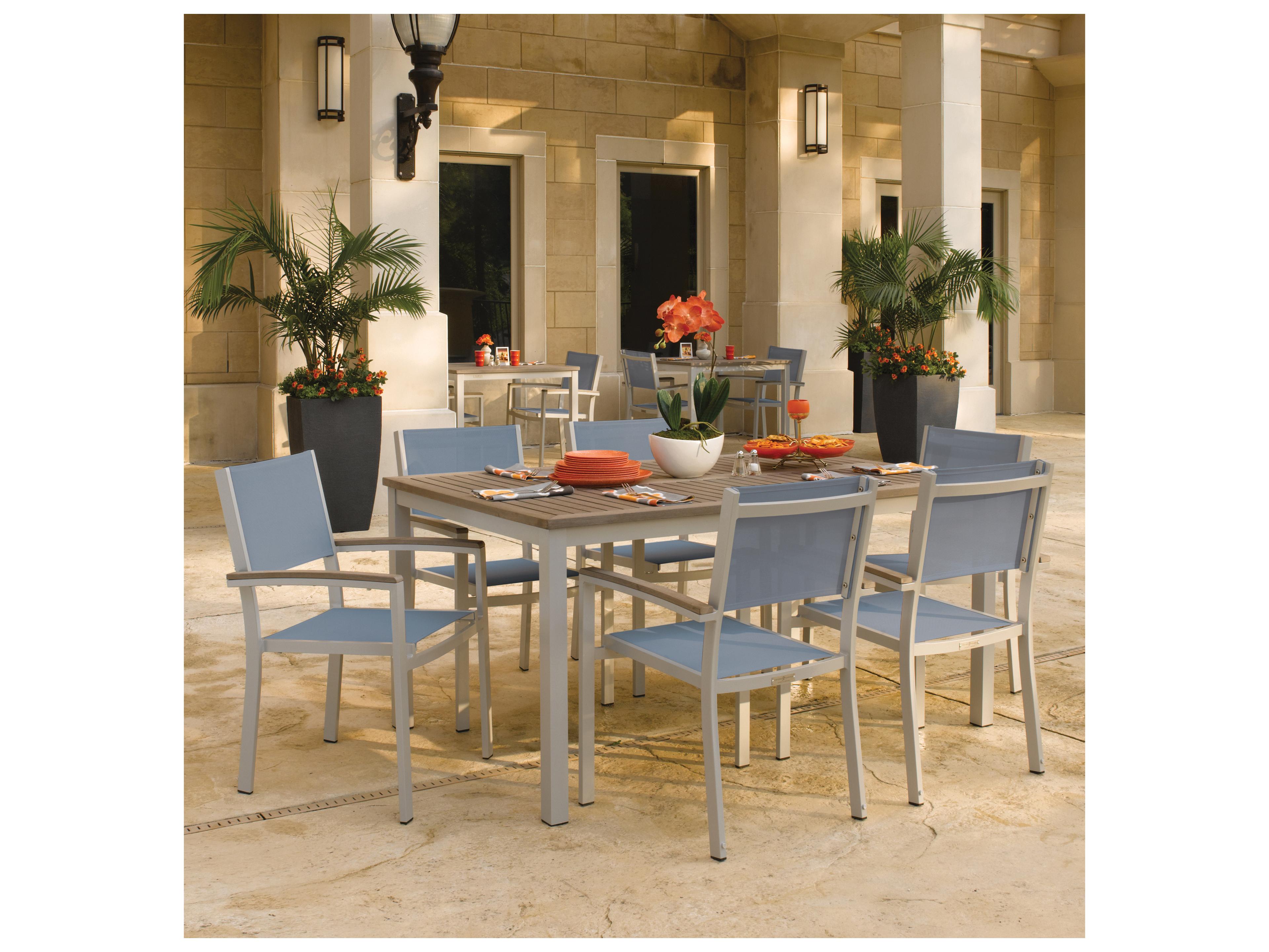 Oxford Garden Travira Aluminum Flint 7 Piece Patio Dining Set with Titanium Sling