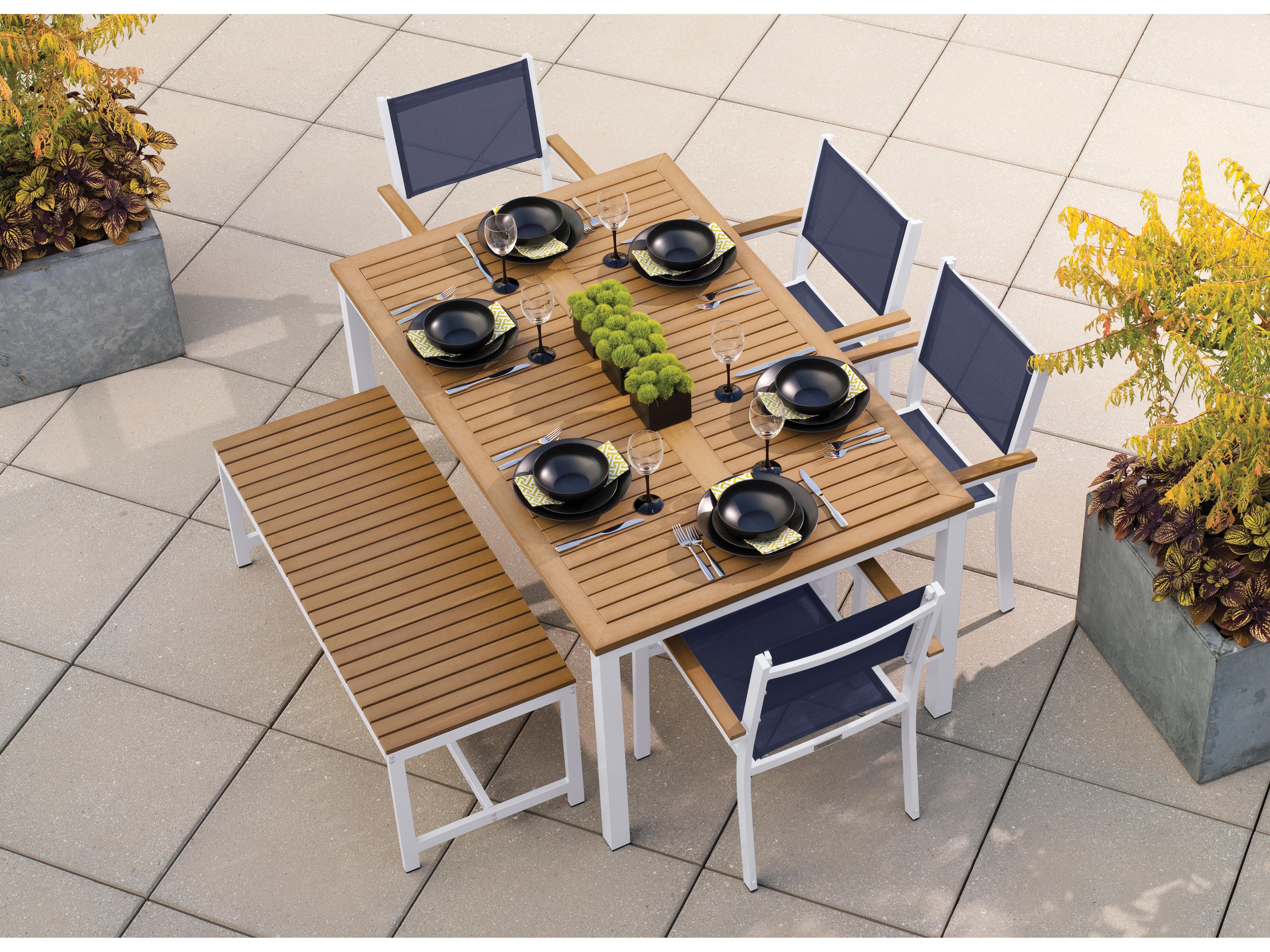 Oxford Garden Travira Aluminum Chalk 6 Piece Patio Dining Set with Ink Pen Sling