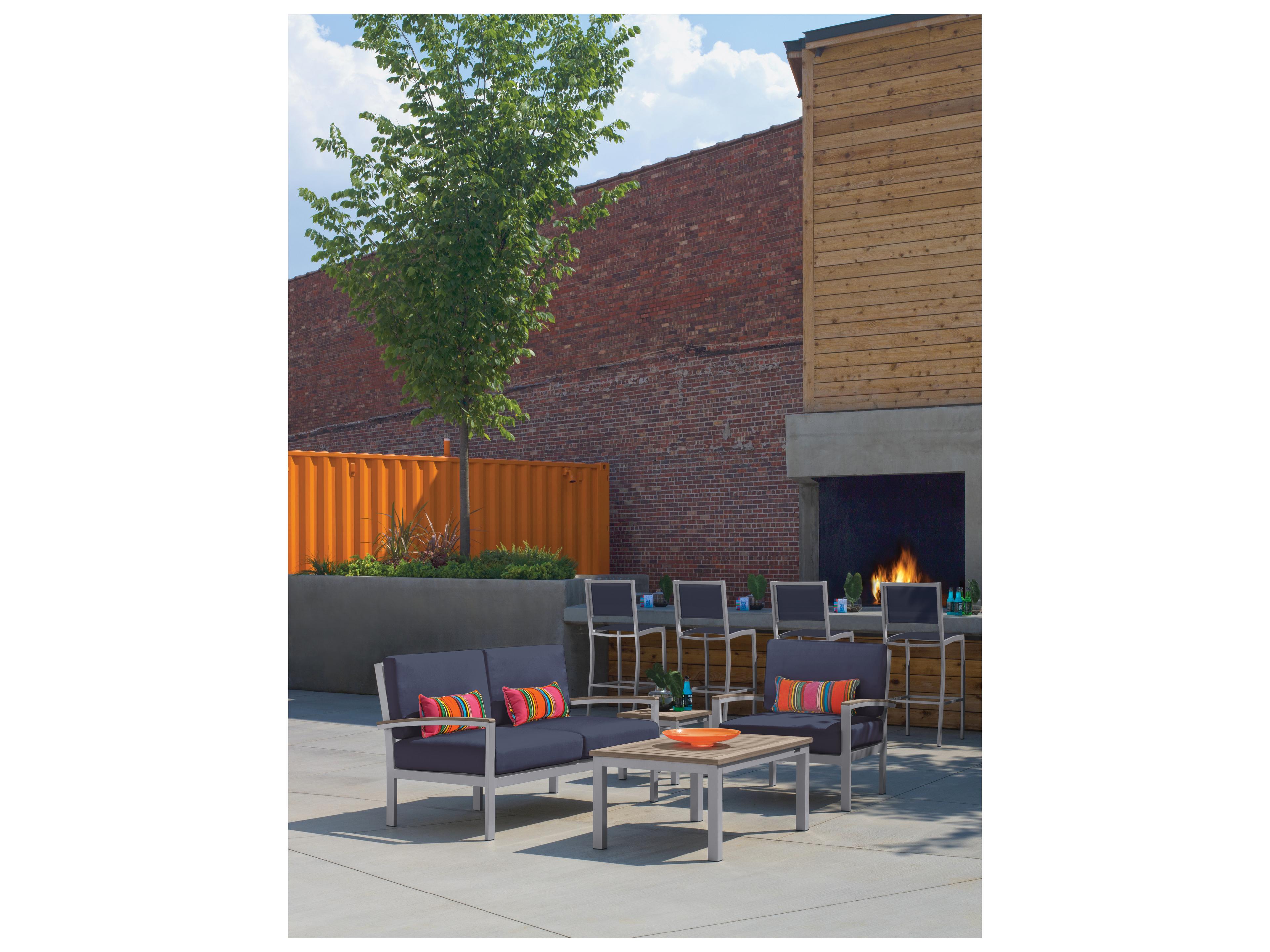 Oxford Garden Travira Aluminum Flint 4 Piece Outdoor Lounge Set with Midnight Blue Cushions