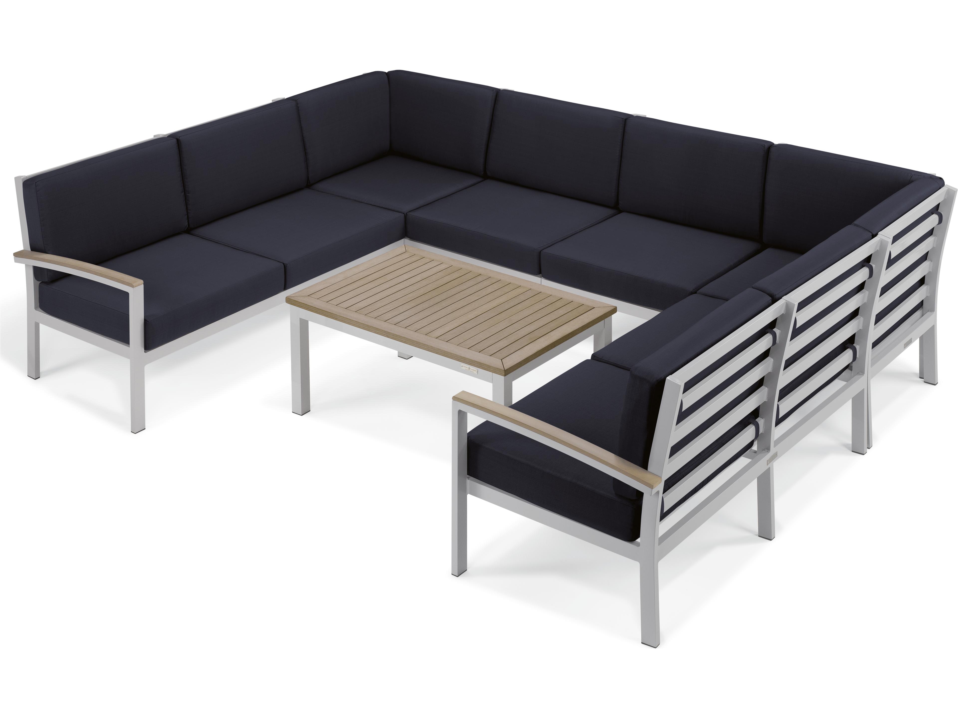 Travira Aluminum Flint 7 Piece Sectional Outdoor Patio Lounge Set with Midnight Blue Cushions